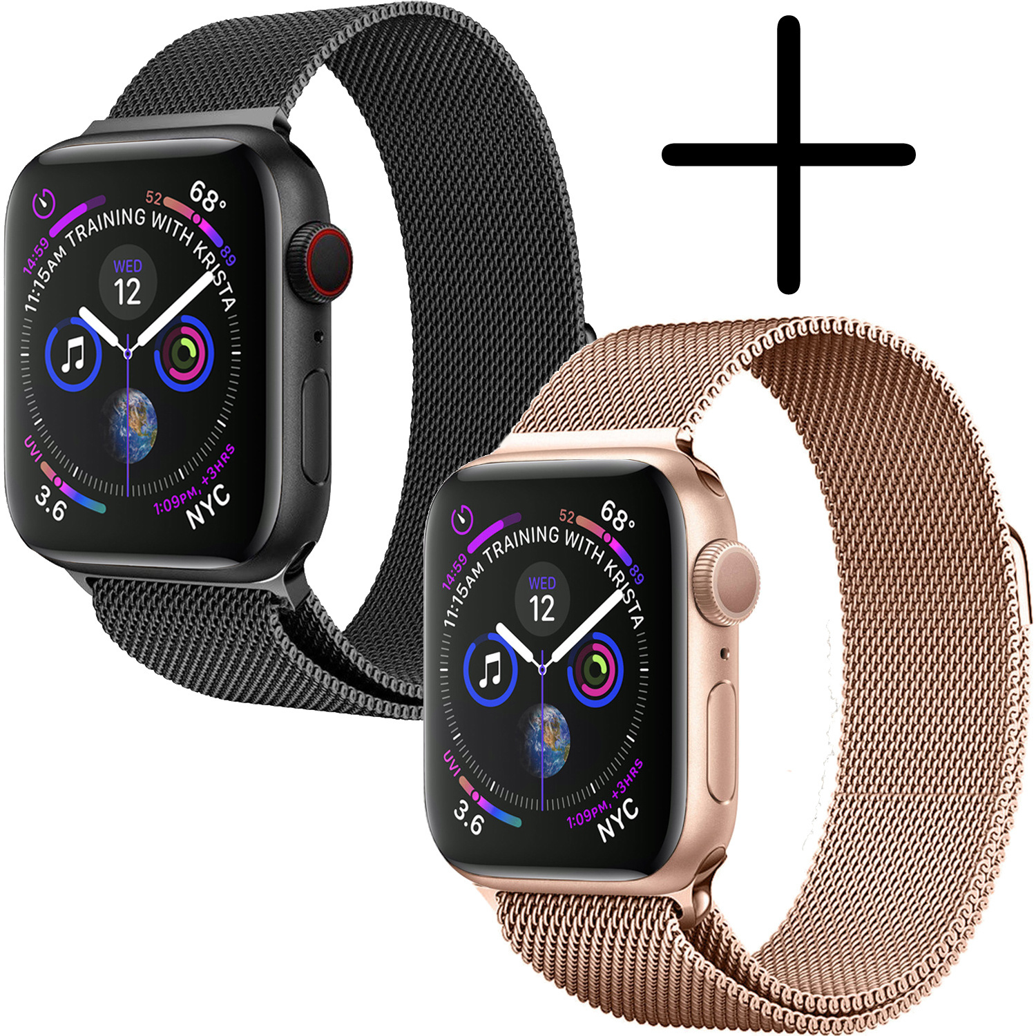 BASEY. Milanees Bandje Geschikt voor Apple Watch SE 40 mm Milanees Bandje - Band Geschikt voor Apple Watch SE 40 mm Met Magneetsluiting - Zwart & Rose Goud