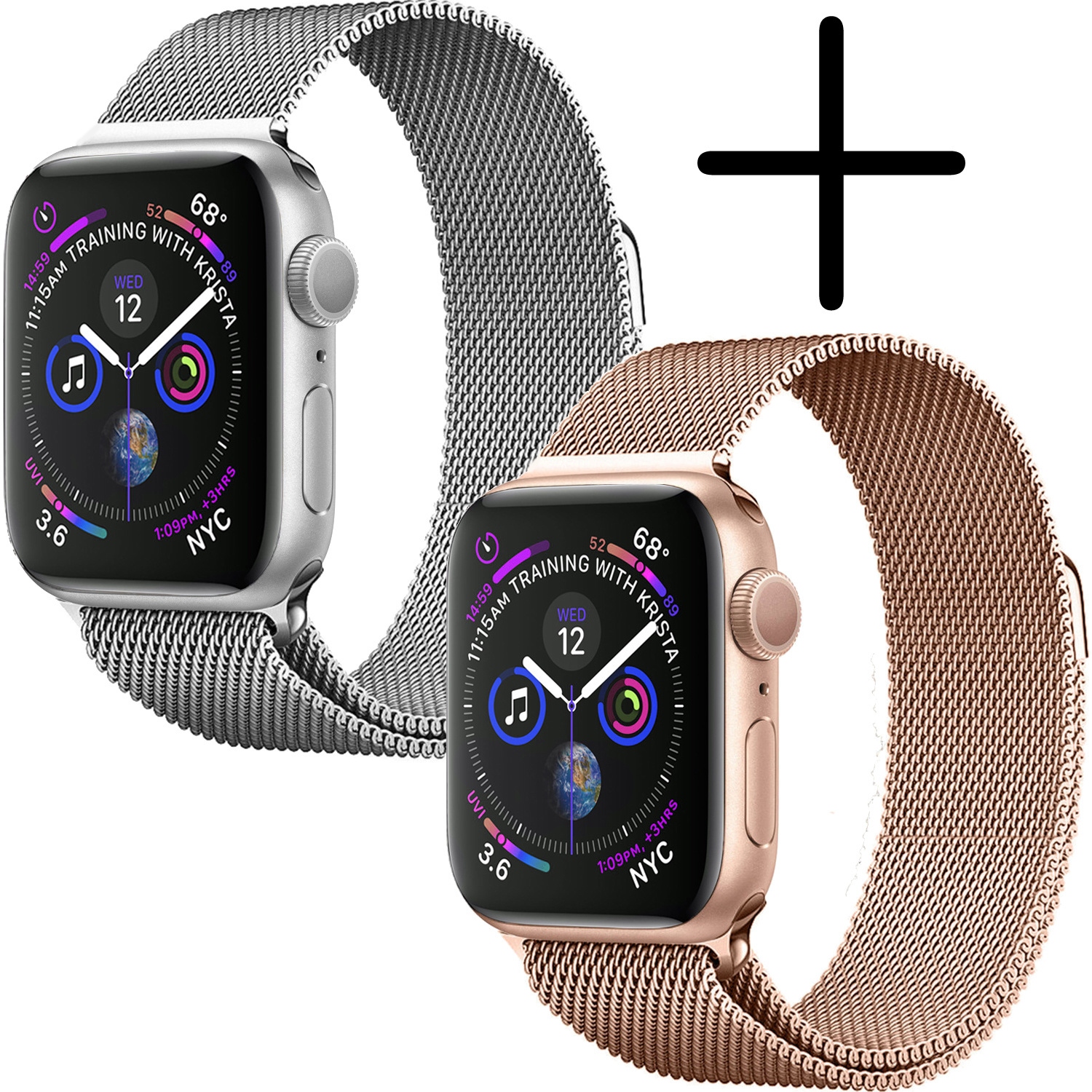 BASEY. Milanees Bandje Geschikt voor Apple Watch SE 40 mm Milanees Bandje - Band Geschikt voor Apple Watch SE 40 mm Met Magneetsluiting - Zilver & Rose Goud