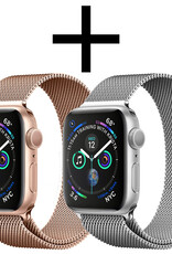 NoXx Horlogeband Milanees Geschikt voor Apple Watch SE 40 mm Bandje - Bandje Geschikt voor Apple Watch SE 40 mm Band Milanees - Zilver & Rose Goud