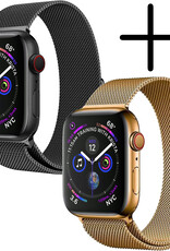 BASEY. Milanees Bandje Geschikt voor Apple Watch SE 44 mm Milanees Bandje - Band Geschikt voor Apple Watch SE 44 mm Met Magneetsluiting - Zwart & Goud