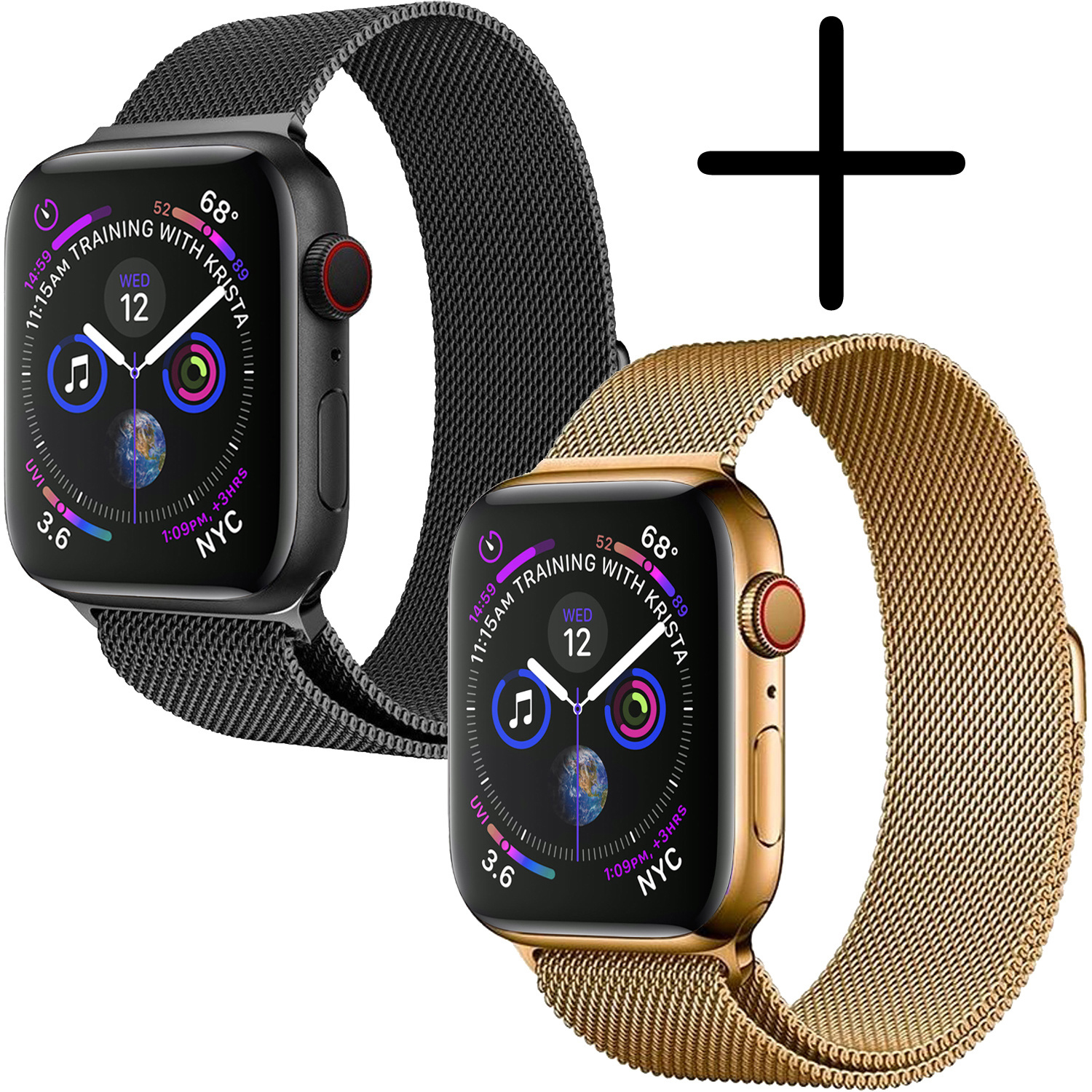 BASEY. Milanees Bandje Geschikt voor Apple Watch SE 44 mm Milanees Bandje - Band Geschikt voor Apple Watch SE 44 mm Met Magneetsluiting - Zwart & Goud