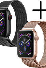 BASEY. Milanees Bandje Geschikt voor Apple Watch SE 44 mm Milanees Bandje - Band Geschikt voor Apple Watch SE 44 mm Met Magneetsluiting - Zwart & Rose Goud