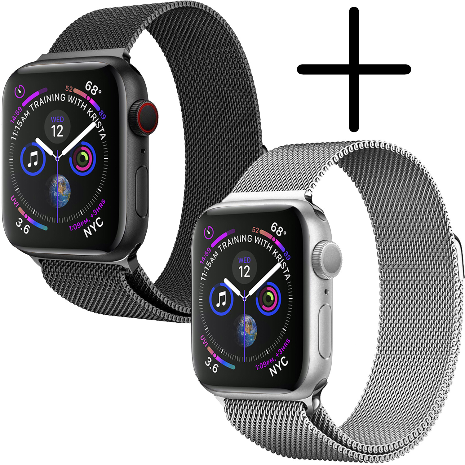 BASEY. Milanees Bandje Geschikt voor Apple Watch SE 44 mm Milanees Bandje - Band Geschikt voor Apple Watch SE 44 mm Met Magneetsluiting - Zwart & Zilver