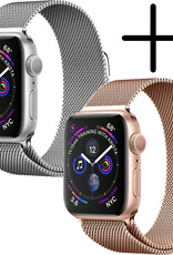 BASEY. Milanees Bandje Geschikt voor Apple Watch SE 44 mm Milanees Bandje - Band Geschikt voor Apple Watch SE 44 mm Met Magneetsluiting - Zilver & Rose Goud