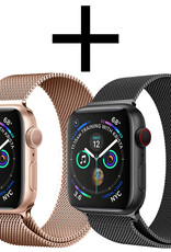 NoXx Horlogeband Milanees Geschikt voor Apple Watch SE 44 mm Bandje - Bandje Geschikt voor Apple Watch SE 44 mm Band Milanees - Zwart & Rose Goud