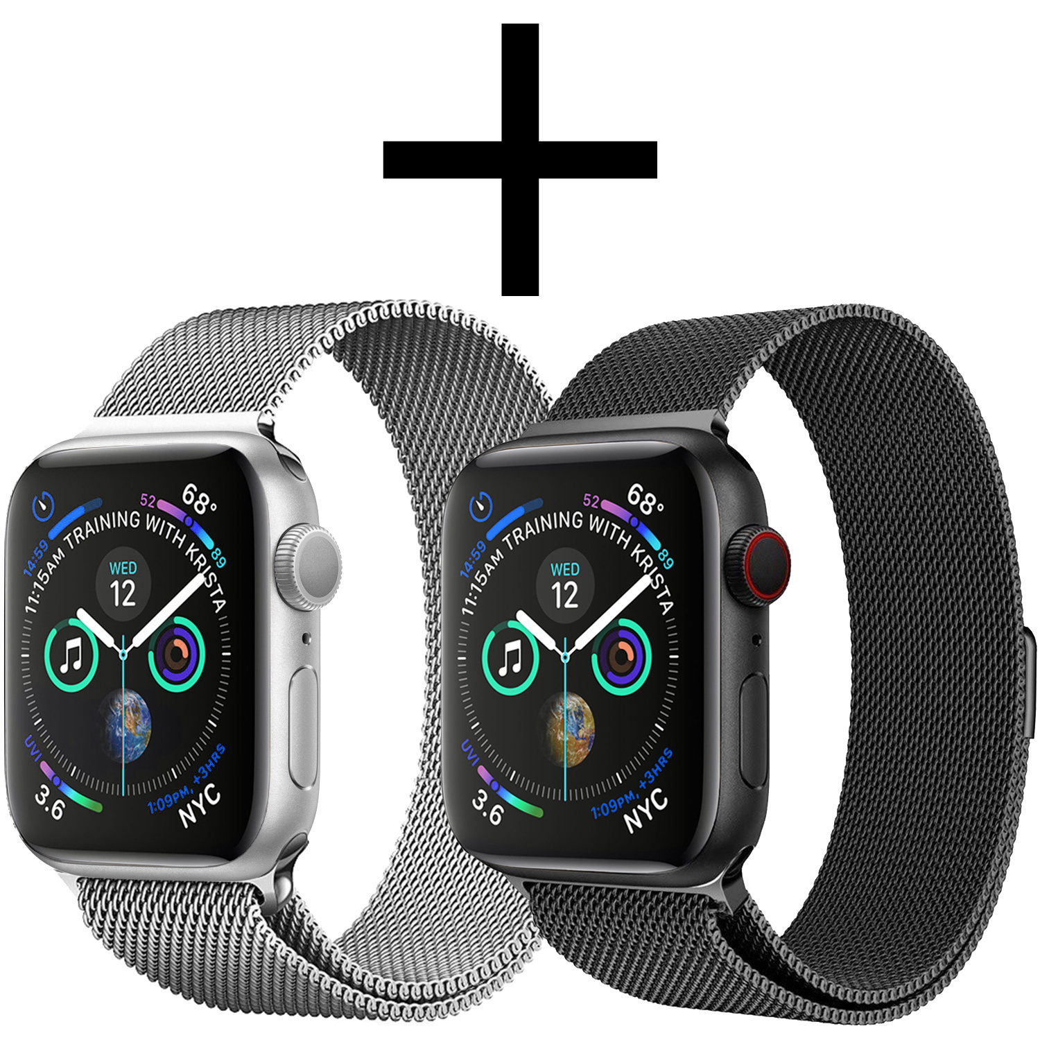 NoXx Horlogeband Milanees Geschikt voor Apple Watch SE 44 mm Bandje - Bandje Geschikt voor Apple Watch SE 44 mm Band Milanees - Zwart & Zilver