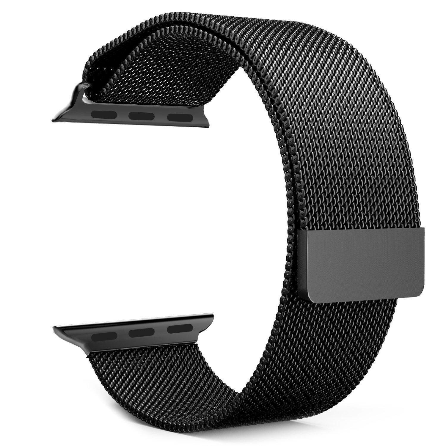 NoXx Horlogeband Milanees Geschikt voor Apple Watch SE 44 mm Bandje - Bandje Geschikt voor Apple Watch SE 44 mm Band Milanees - Zwart & Zilver