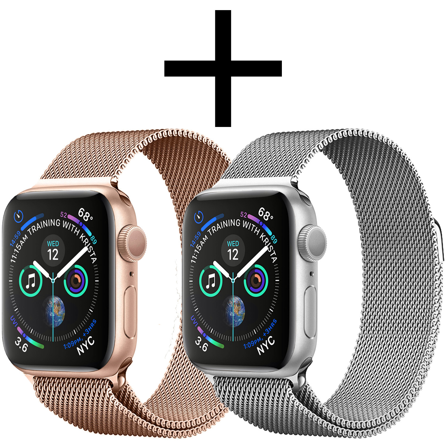 NoXx Horlogeband Milanees Geschikt voor Apple Watch SE 44 mm Bandje - Bandje Geschikt voor Apple Watch SE 44 mm Band Milanees - Zilver & Rose Goud