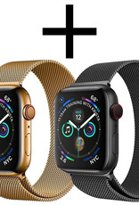 NoXx Horlogeband Milanees Geschikt voor Apple Watch 8 45 mm Bandje - Bandje Geschikt voor Apple Watch 8 45 mm Band Milanees - Zwart & Goud
