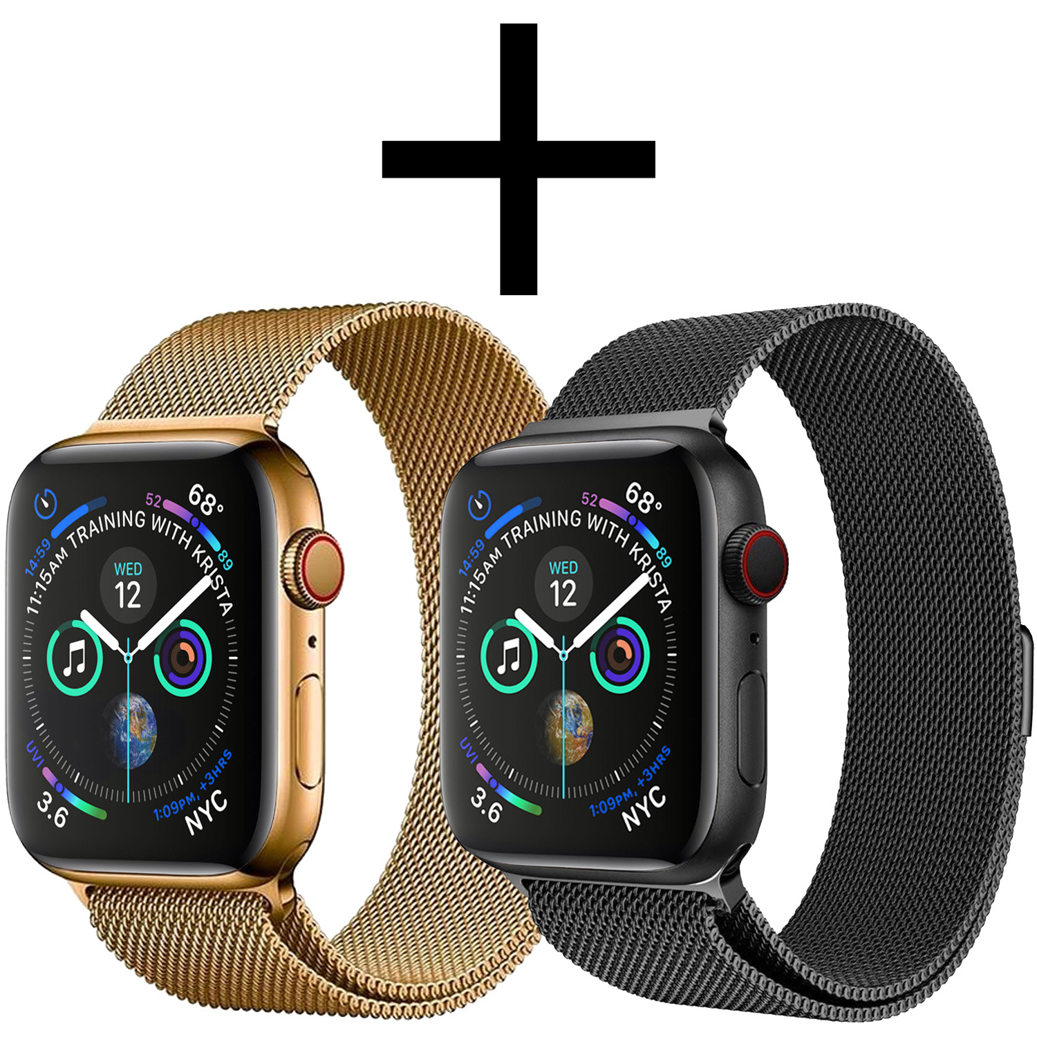NoXx Horlogeband Milanees Geschikt voor Apple Watch 8 45 mm Bandje - Bandje Geschikt voor Apple Watch 8 45 mm Band Milanees - Zwart & Goud