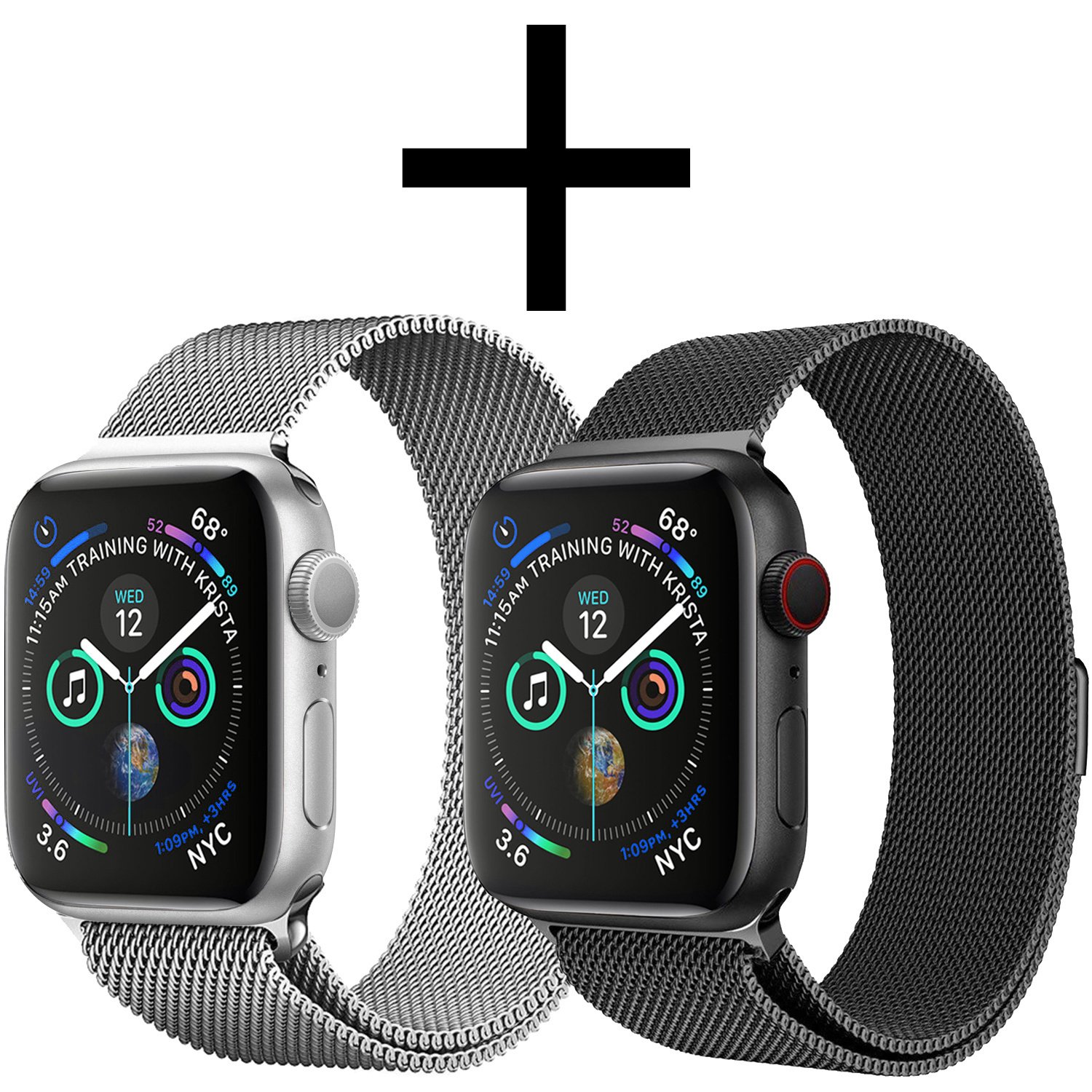 NoXx Horlogeband Milanees Geschikt voor Apple Watch 8 45 mm Bandje - Bandje Geschikt voor Apple Watch 8 45 mm Band Milanees - Zwart & Zilver