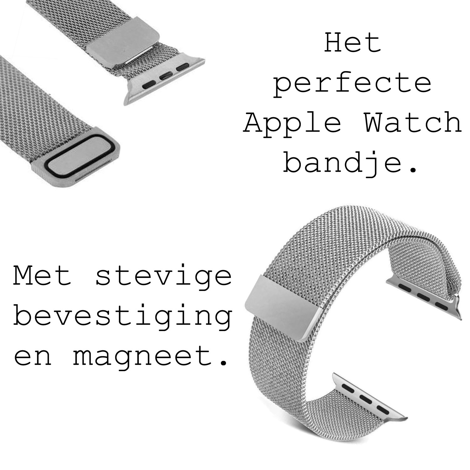BASEY. Milanees Bandje Geschikt voor Apple Watch SE 40 mm Milanees Bandje - Band Geschikt voor Apple Watch SE 40 mm Met Magneetsluiting - Zwart & Zilver