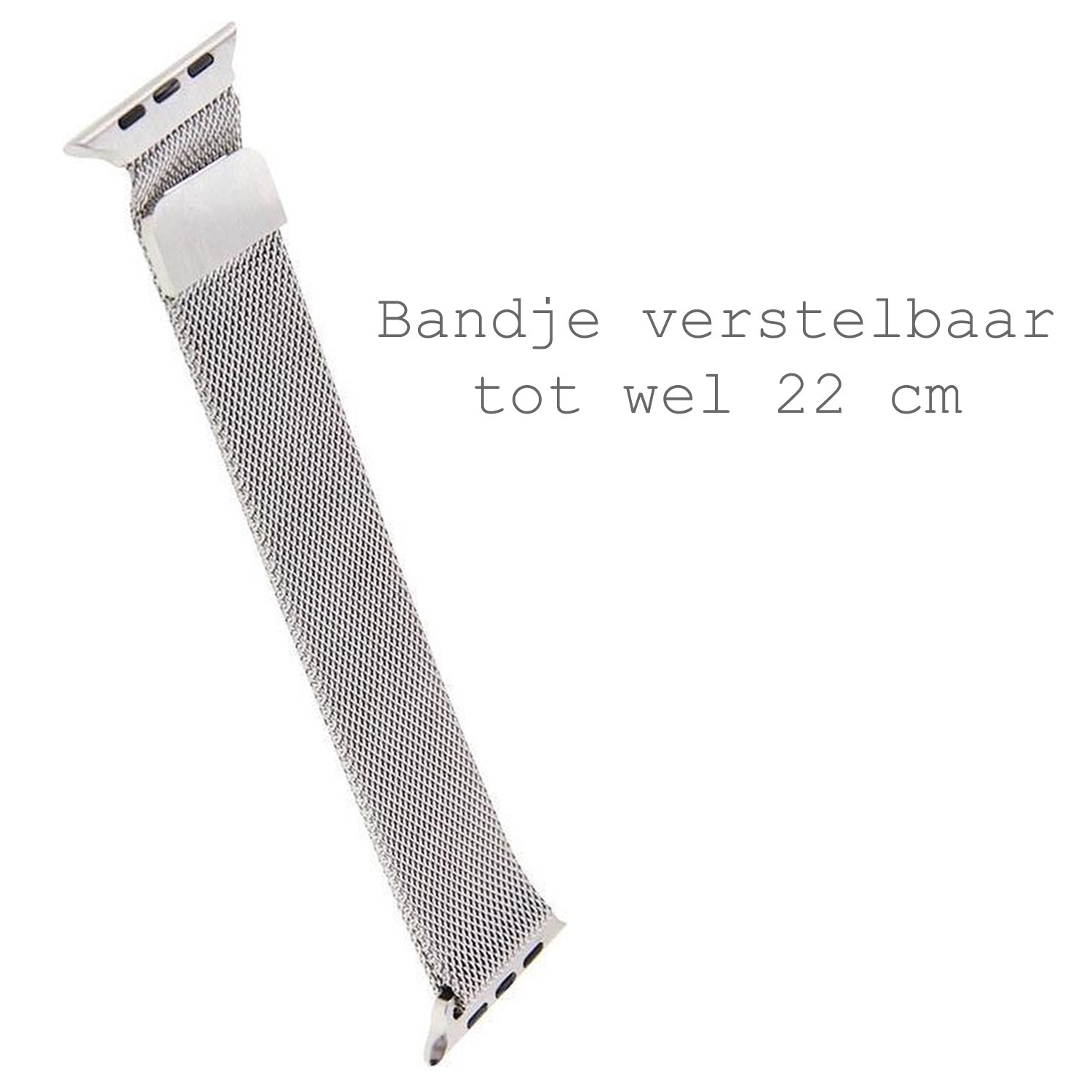 BASEY. Milanees Bandje Geschikt voor Apple Watch 8 45 mm Milanees Bandje - Band Geschikt voor Apple Watch 8 45 mm Met Magneetsluiting - Zilver