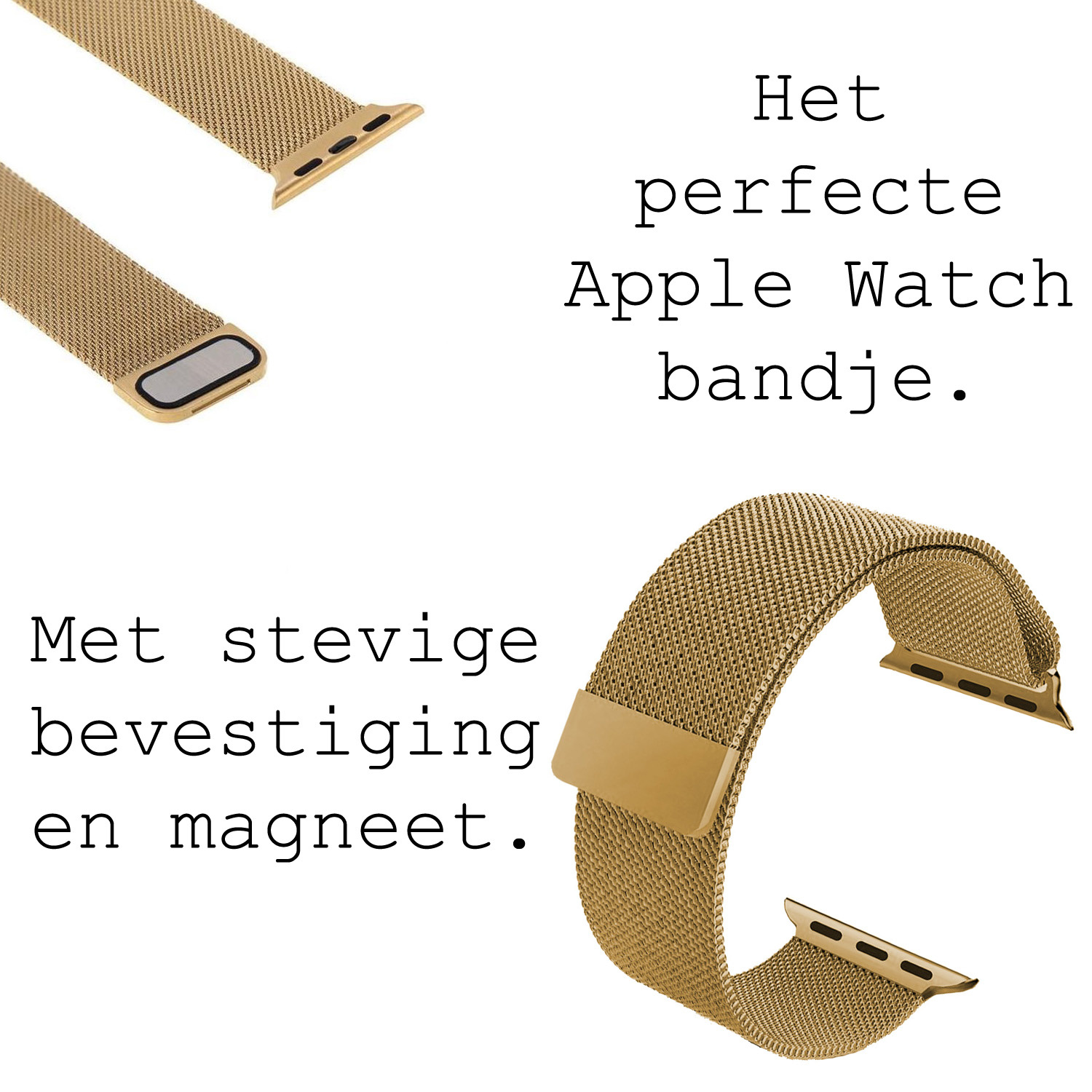 BASEY. Milanees Bandje Geschikt voor Apple Watch SE 44 mm Milanees Bandje - Band Geschikt voor Apple Watch SE 44 mm Met Magneetsluiting - Zwart & Goud