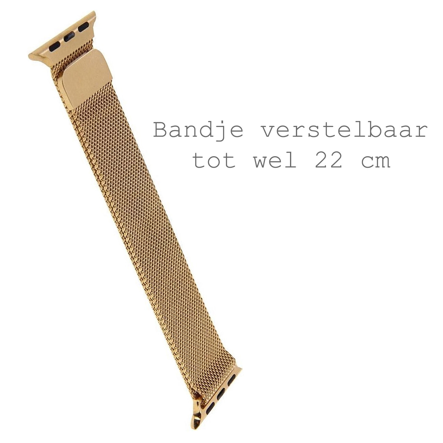 BASEY. Milanees Bandje Geschikt voor Apple Watch SE 44 mm Milanees Bandje - Band Geschikt voor Apple Watch SE 44 mm Met Magneetsluiting - Zwart & Goud