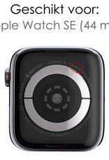 NoXx Horlogeband Milanees Geschikt voor Apple Watch SE 44 mm Bandje - Bandje Geschikt voor Apple Watch SE 44 mm Band Milanees - Zwart & Rose Goud