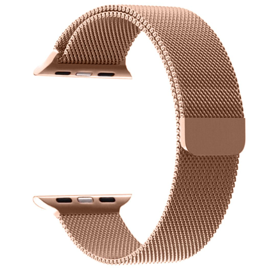 NoXx Horlogeband Milanees Geschikt voor Apple Watch SE 44 mm Bandje - Bandje Geschikt voor Apple Watch SE 44 mm Band Milanees - Zwart & Rose Goud