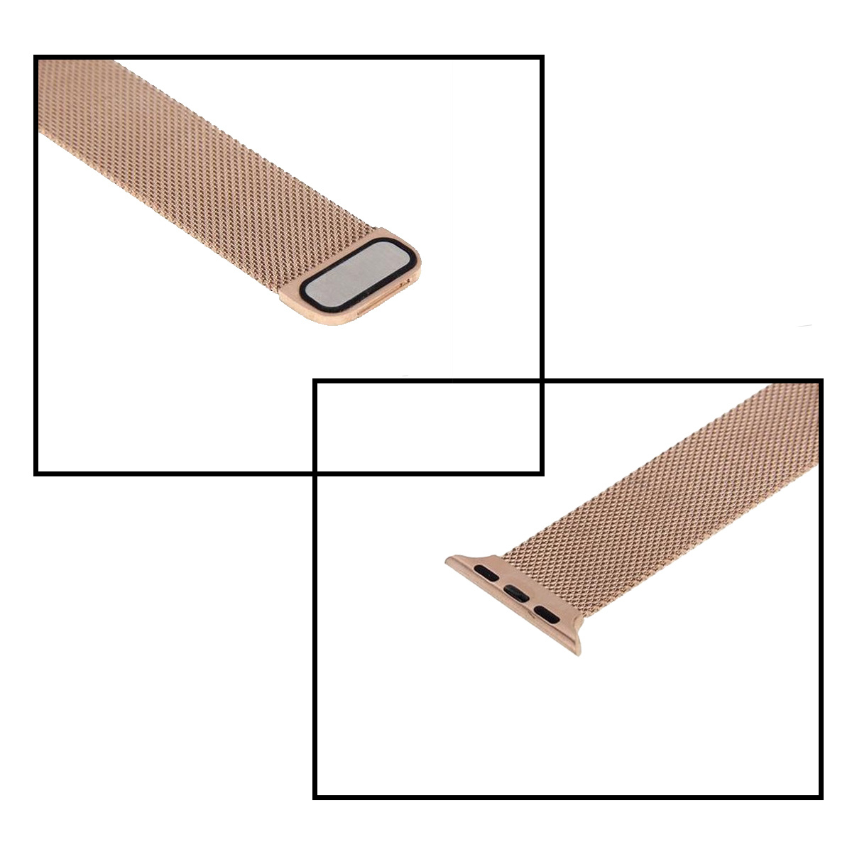 NoXx Horlogeband Milanees Geschikt voor Apple Watch SE 44 mm Bandje - Bandje Geschikt voor Apple Watch SE 44 mm Band Milanees - Zwart & Rose Goud