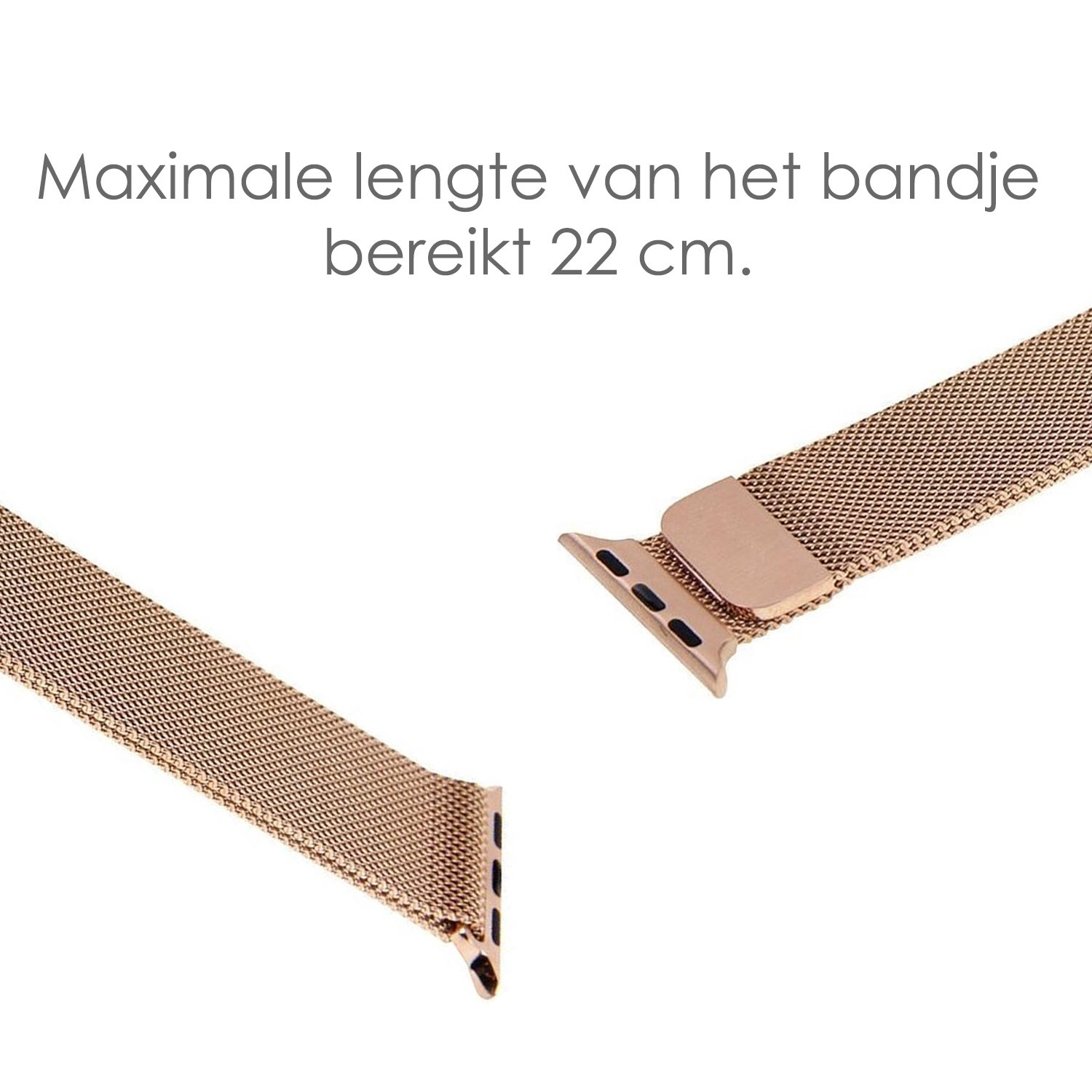 NoXx Horlogeband Milanees Geschikt voor Apple Watch SE 44 mm Bandje - Bandje Geschikt voor Apple Watch SE 44 mm Band Milanees - Zwart & Rose Goud
