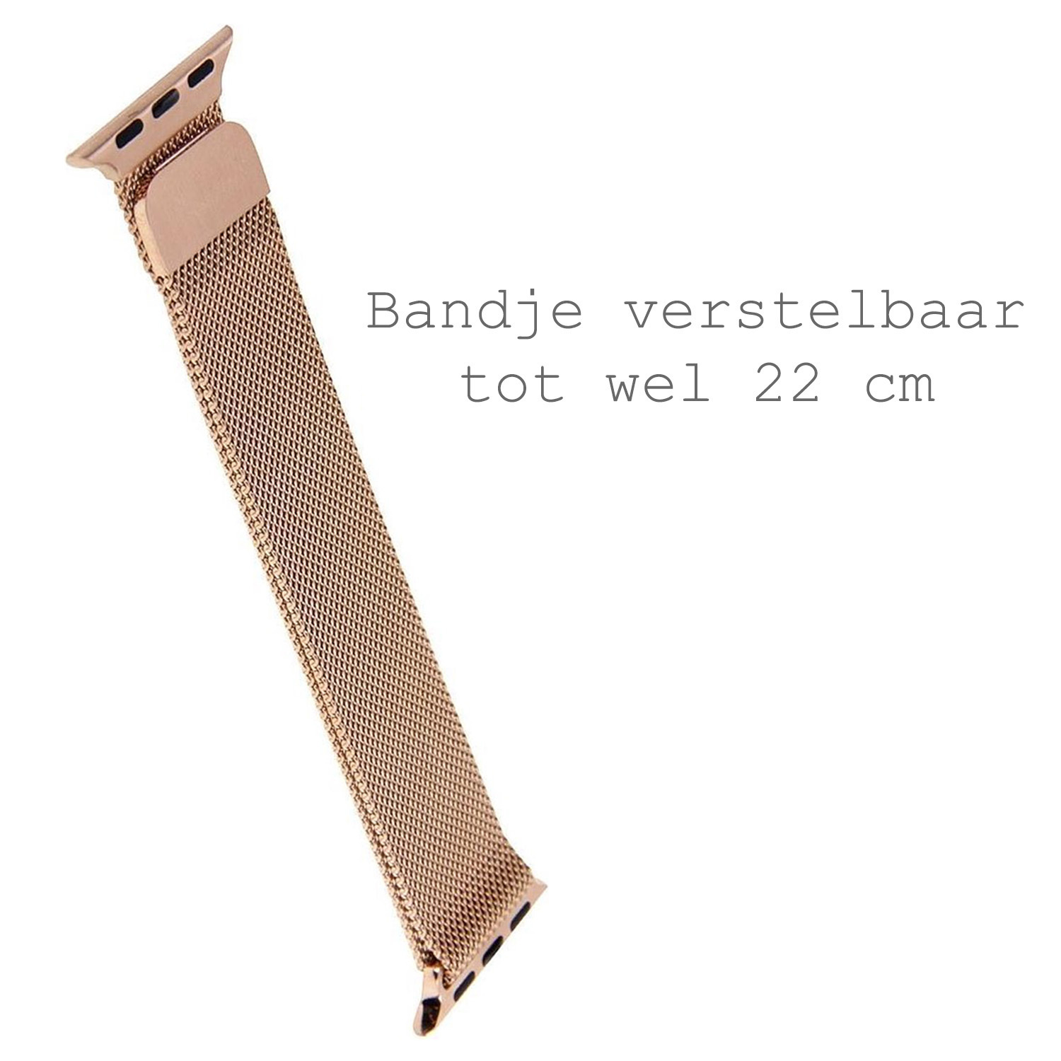 BASEY. Milanees Bandje Geschikt voor Apple Watch 8 41 mm Milanees Bandje - Band Geschikt voor Apple Watch 8 41 mm Met Magneetsluiting - Zwart & Rose Goud