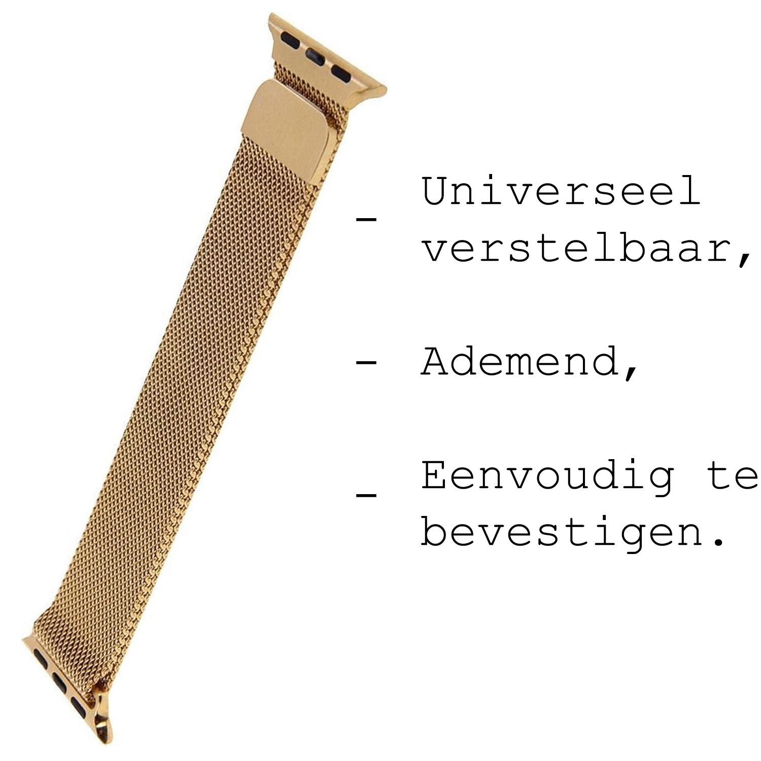 BASEY. Milanees Bandje Geschikt voor Apple Watch 8 45 mm Milanees Bandje - Band Geschikt voor Apple Watch 8 45 mm Met Magneetsluiting - Zwart & Goud