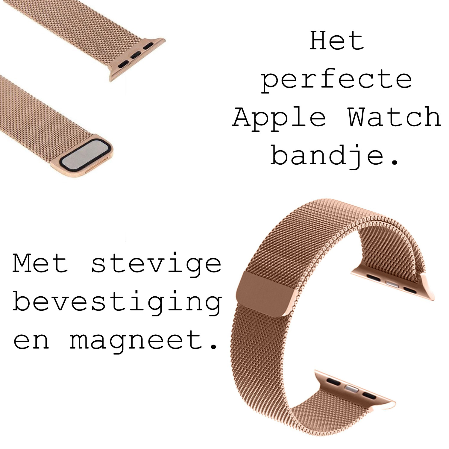 BASEY. Milanees Bandje Geschikt voor Apple Watch 8 45 mm Milanees Bandje - Band Geschikt voor Apple Watch 8 45 mm Met Magneetsluiting - Zilver & Rose Goud