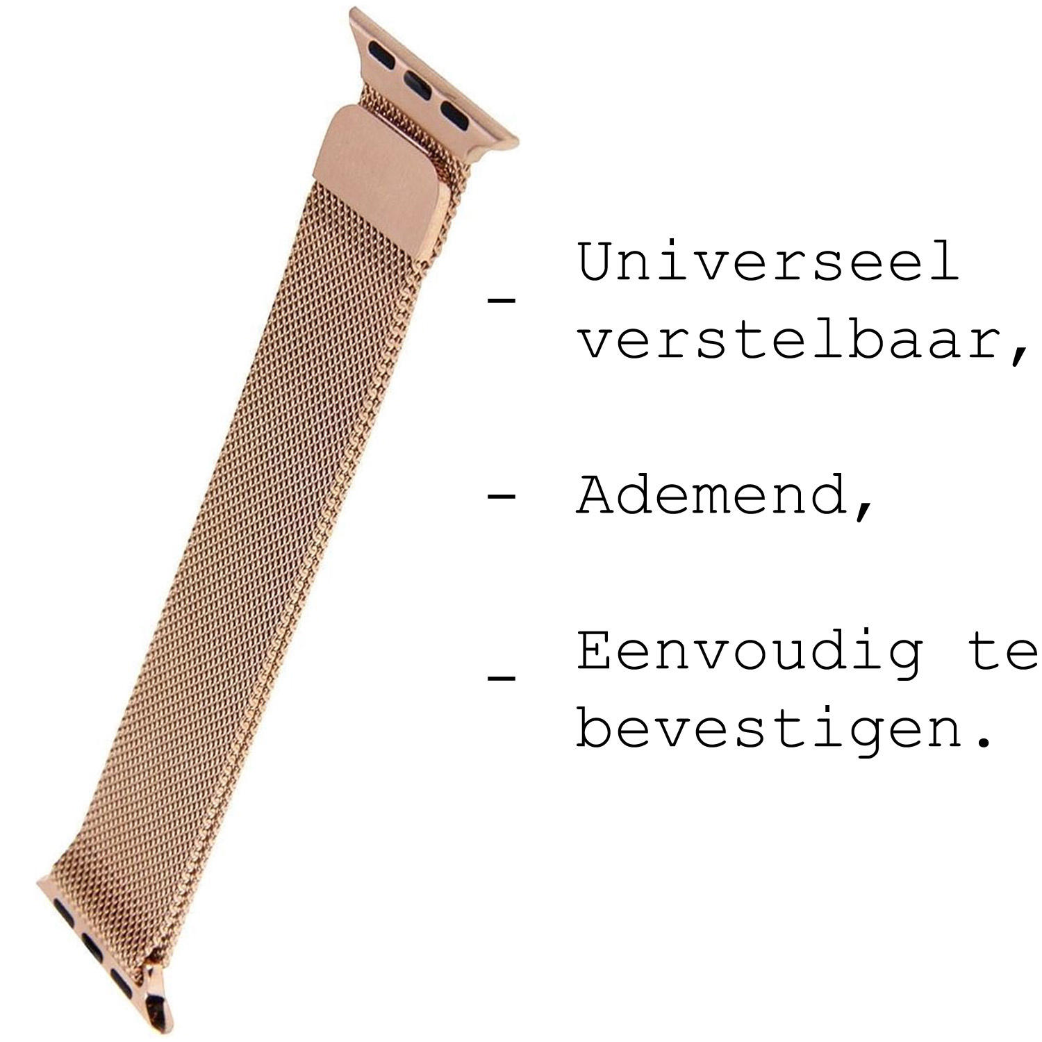 BASEY. Milanees Bandje Geschikt voor Apple Watch 8 45 mm Milanees Bandje - Band Geschikt voor Apple Watch 8 45 mm Met Magneetsluiting - Zilver & Rose Goud