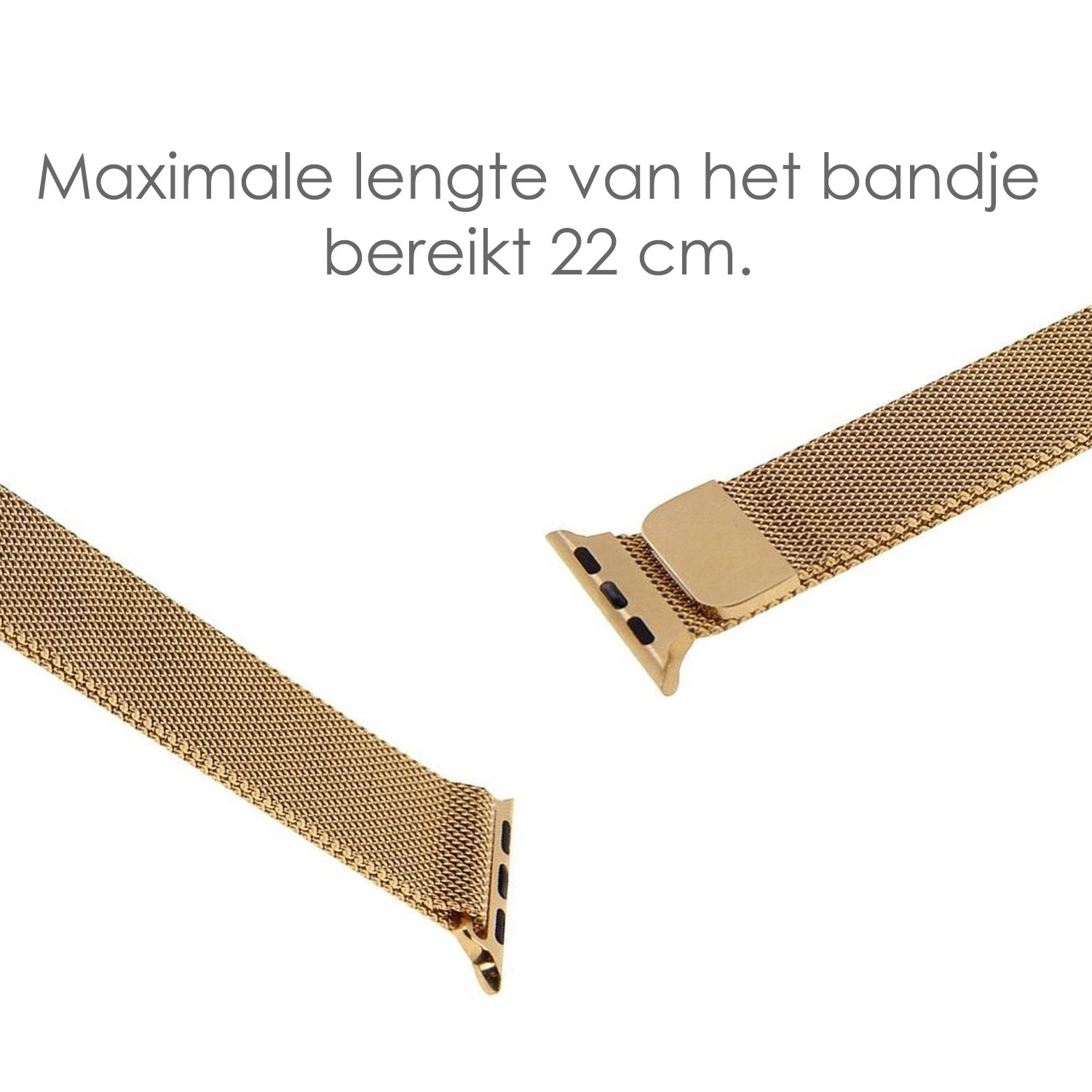 NoXx Horlogeband Milanees Geschikt voor Apple Watch 8 45 mm Bandje - Bandje Geschikt voor Apple Watch 8 45 mm Band Milanees - Zwart & Goud