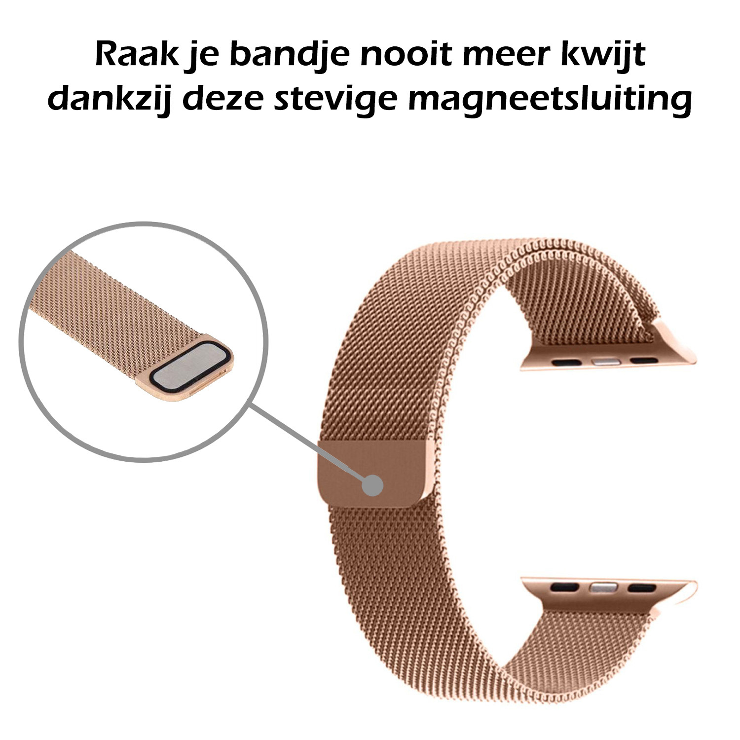 Nomfy Milanees Horlogebandje Geschikt voor 8 45 mm Band Milanees - Bandje Geschikt voor 8 45 mm Bandje Milanees - Zwart & Rose Goud