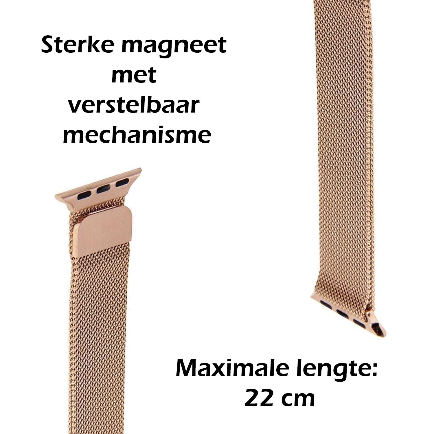 Nomfy Milanees Horlogebandje Geschikt voor 8 45 mm Band Milanees - Bandje Geschikt voor 8 45 mm Bandje Milanees - Zilver & Rose Goud