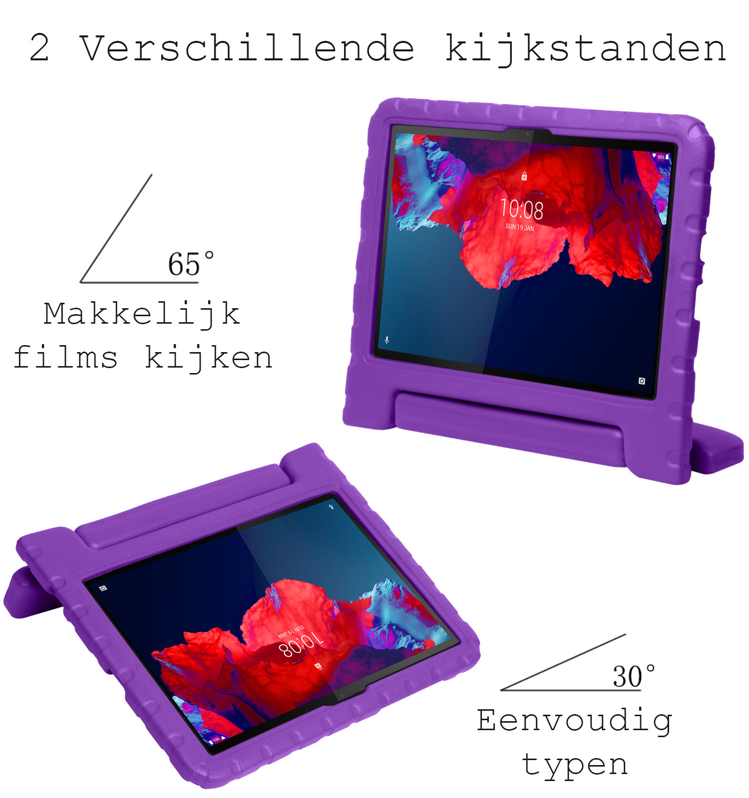 BASEY. Hoesje Geschikt voor Lenovo Tab P11 Plus Hoesje Kinder Hoes Shockproof Kinderhoes - Kindvriendelijk Hoesje Geschikt voor Lenovo Tab P11 Plus Hoes Kids Case - Paars