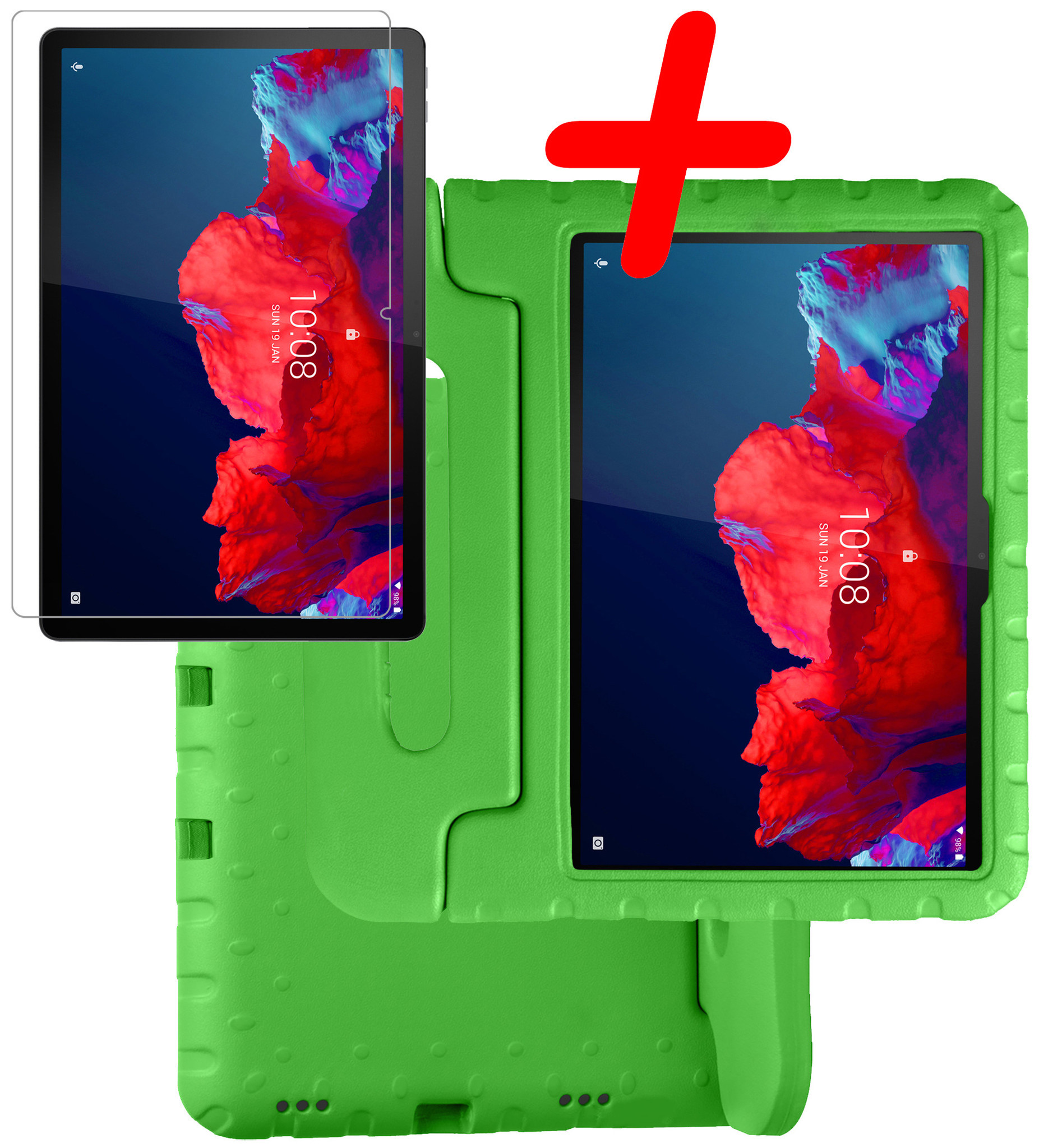 BASEY. Hoesje Geschikt voor Lenovo Tab P11 Plus Hoesje Kinder Hoes Shockproof Kinderhoes Met Screenprotector - Kindvriendelijk Hoesje Geschikt voor Lenovo Tab P11 Plus Hoes Kids Case - Groen