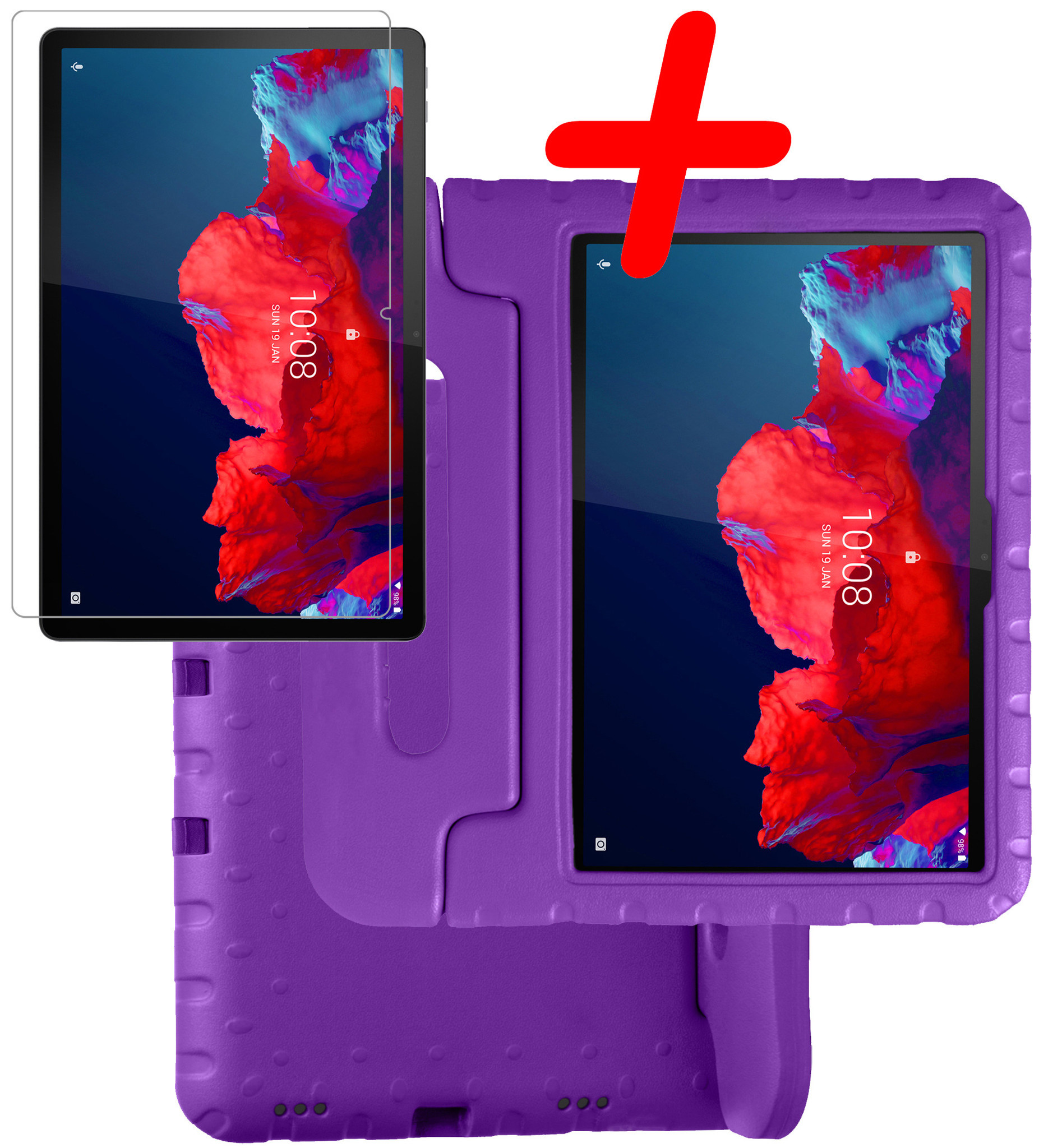 BASEY. Hoesje Geschikt voor Lenovo Tab P11 Plus Hoesje Kinder Hoes Shockproof Kinderhoes Met Screenprotector - Kindvriendelijk Hoesje Geschikt voor Lenovo Tab P11 Plus Hoes Kids Case - Paars