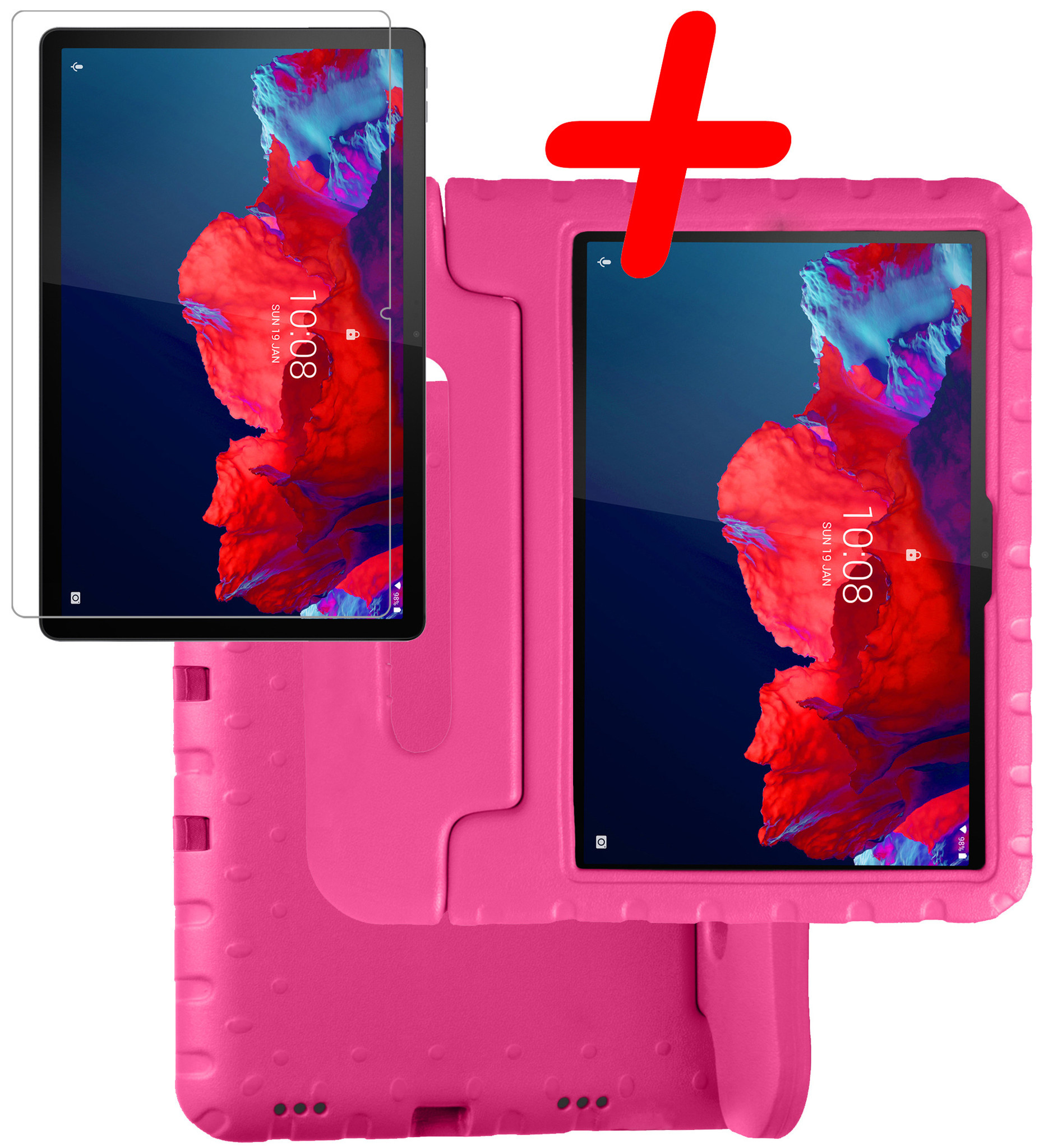BASEY. Hoesje Geschikt voor Lenovo Tab P11 Plus Hoesje Kinder Hoes Shockproof Kinderhoes Met Screenprotector - Kindvriendelijk Hoesje Geschikt voor Lenovo Tab P11 Plus Hoes Kids Case - Roze