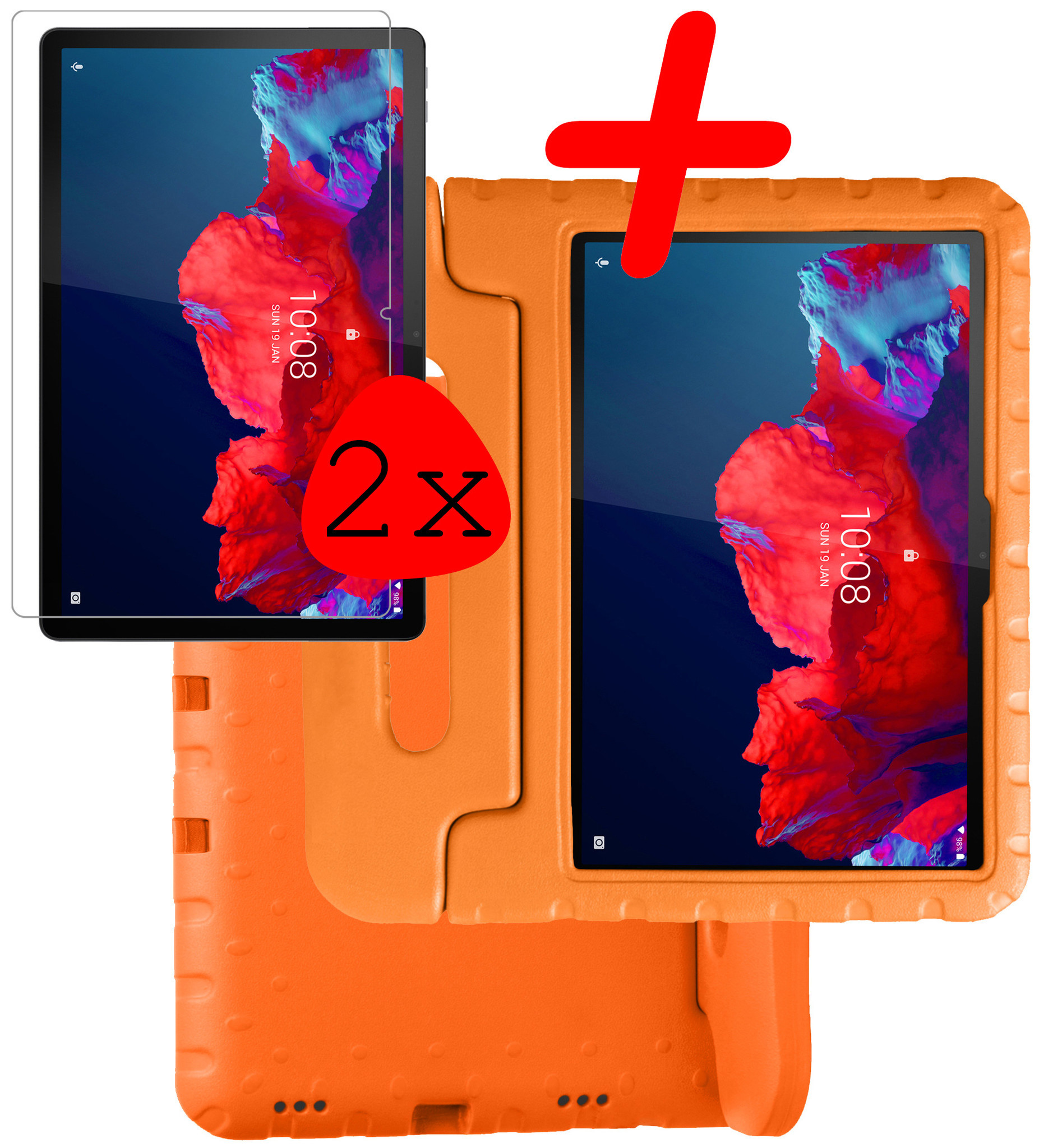 BASEY. Hoesje Geschikt voor Lenovo Tab P11 Plus Hoesje Kinder Hoes Shockproof Kinderhoes Met 2x Screenprotector - Kindvriendelijk Hoesje Geschikt voor Lenovo Tab P11 Plus Hoes Kids Case - Oranje