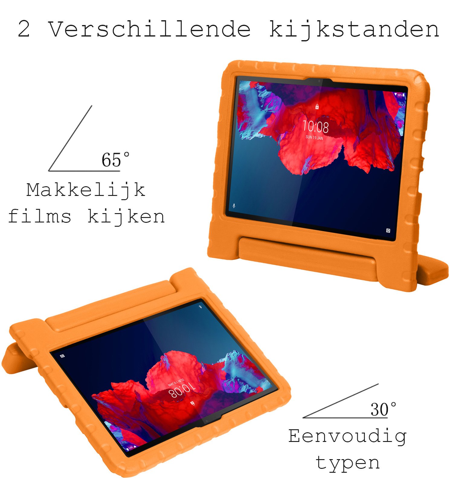 BASEY. Hoesje Geschikt voor Lenovo Tab P11 Plus Hoesje Kinder Hoes Shockproof Kinderhoes Met 2x Screenprotector - Kindvriendelijk Hoesje Geschikt voor Lenovo Tab P11 Plus Hoes Kids Case - Oranje