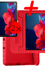BASEY. Hoesje Geschikt voor Lenovo Tab P11 Plus Hoesje Kinder Hoes Shockproof Kinderhoes Met 2x Screenprotector - Kindvriendelijk Hoesje Geschikt voor Lenovo Tab P11 Plus Hoes Kids Case - Rood