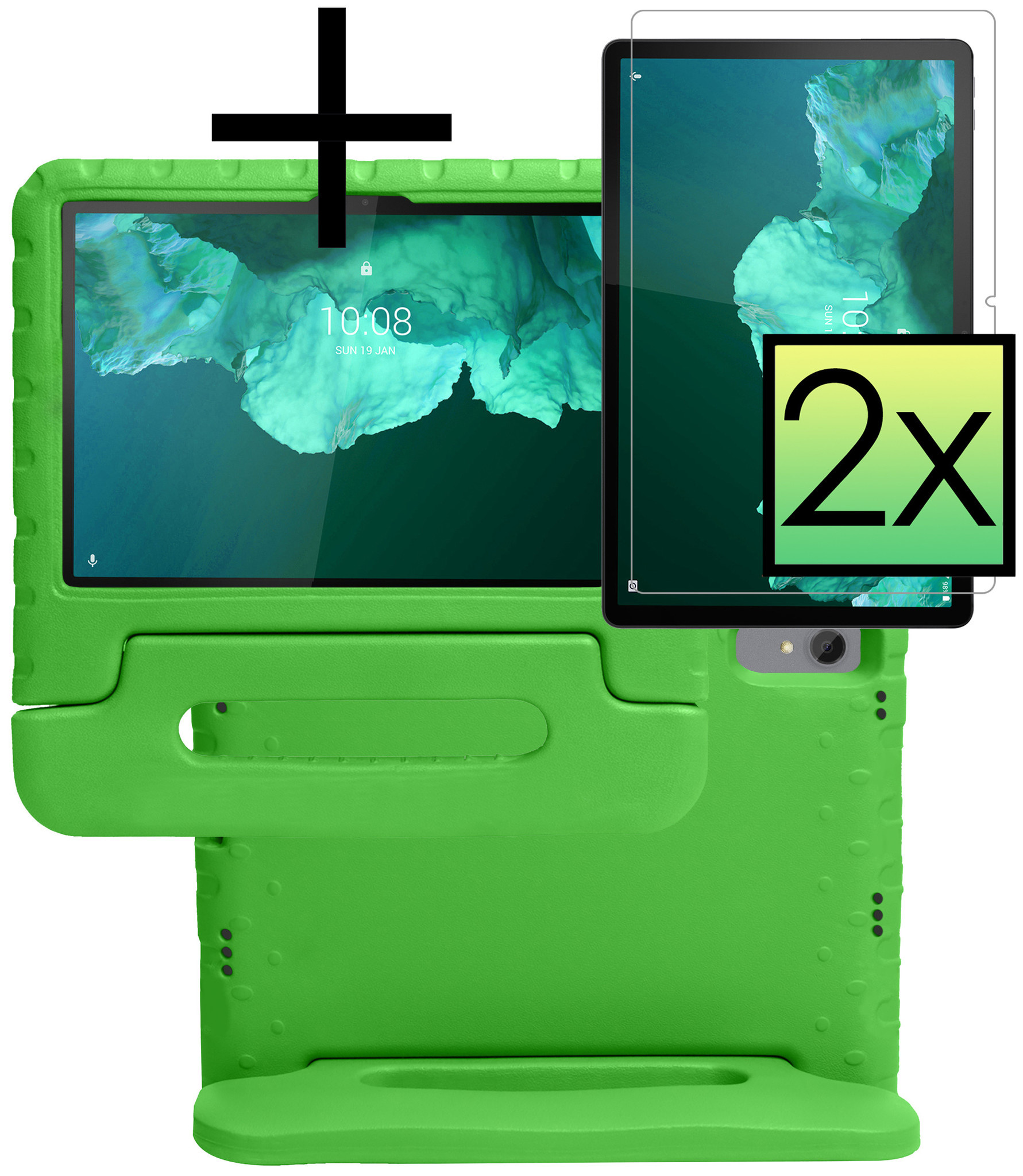 NoXx Hoesje Geschikt voor Lenovo Tab P11 Plus Hoesje Kinderhoes Shockproof Hoes Kids Case Met 2x Screenprotector - Groen