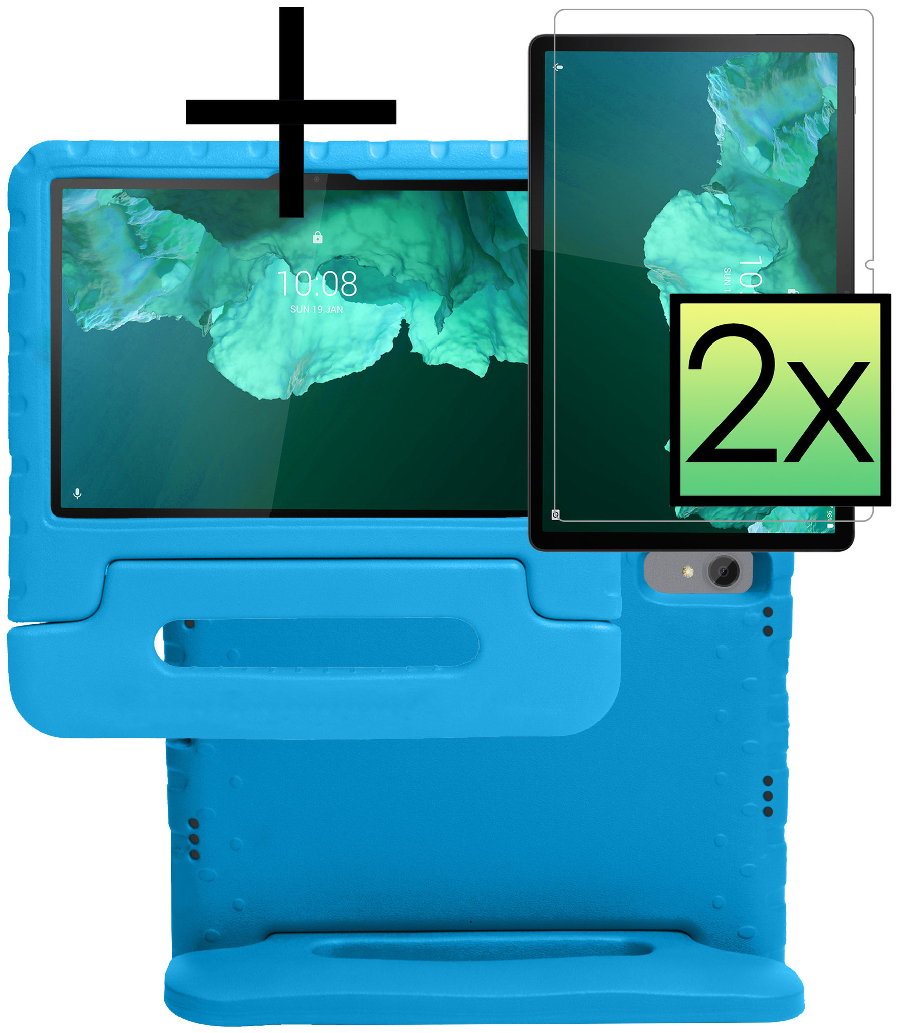 NoXx Hoesje Geschikt voor Lenovo Tab P11 Plus Hoesje Kinderhoes Shockproof Hoes Kids Case Met 2x Screenprotector - Blauw