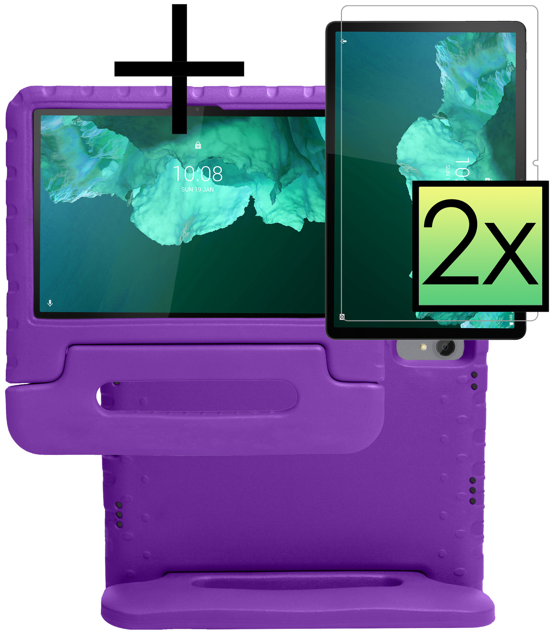 NoXx Lenovo Tab P11 Plus Hoesje Kinderhoes Shockproof Cover Case Met 2x Screenprotector - Paars