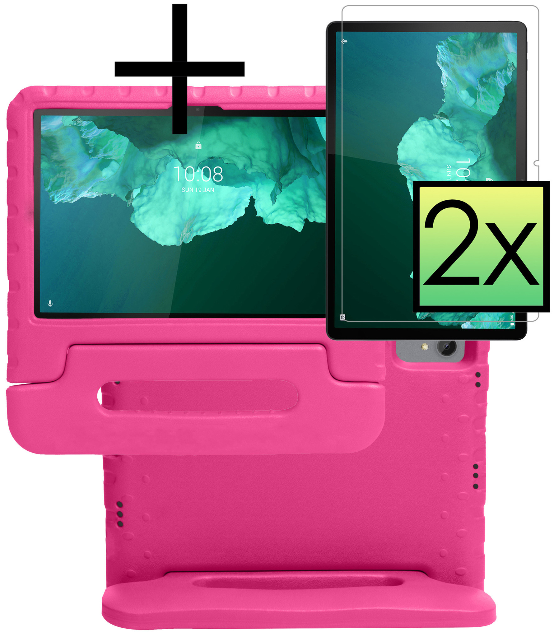 NoXx Hoesje Geschikt voor Lenovo Tab P11 Plus Hoesje Kinderhoes Shockproof Hoes Kids Case Met 2x Screenprotector - Roze