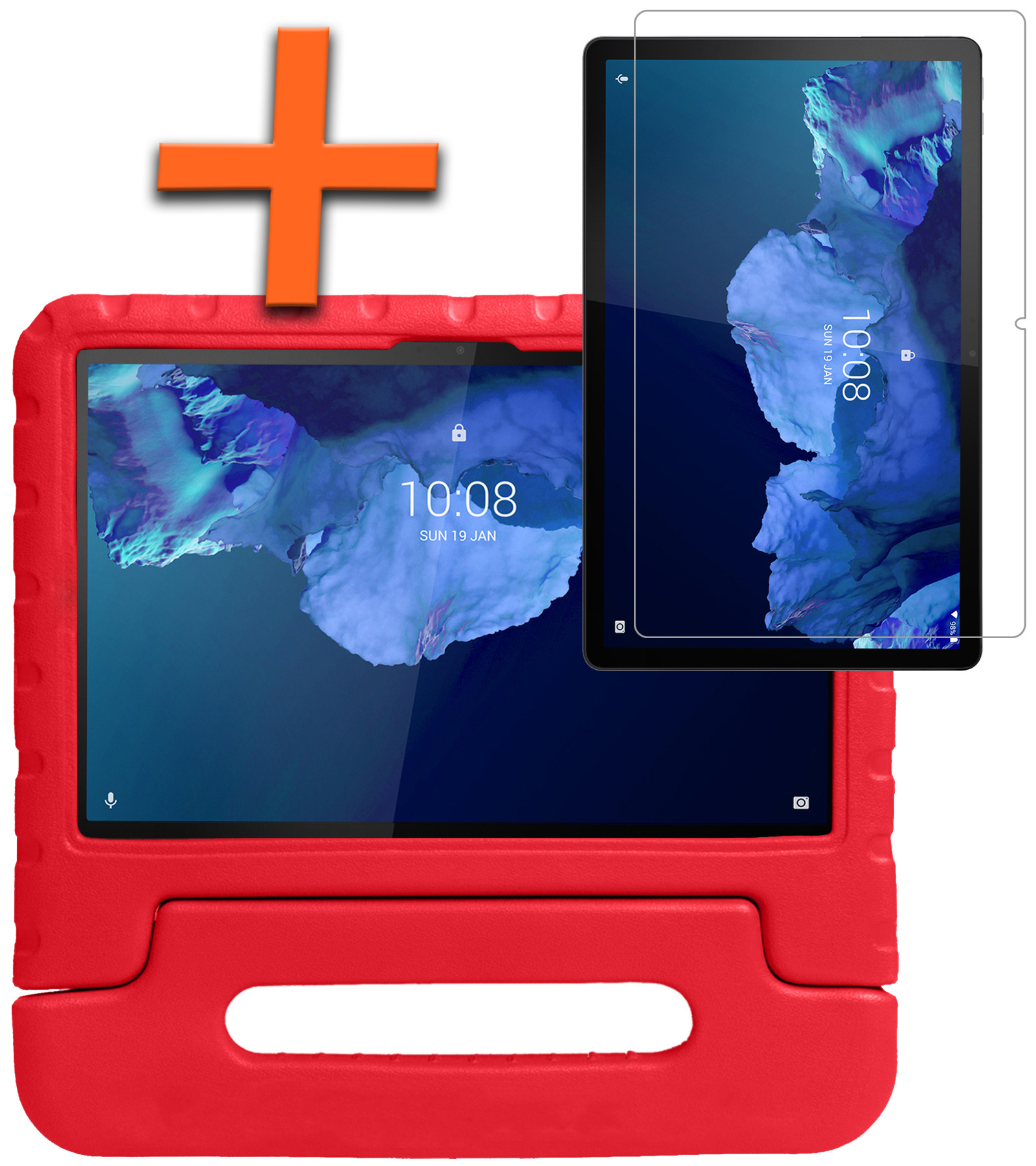 Nomfy Hoes Geschikt voor Lenovo Tab P11 Plus Hoes Bumper Kindvriendelijk Kids Case Kinderhoes Met Screenprotector - Hoesje Geschikt voor Lenovo Tab P11 Plus Hoesje Shockproof Cover Hoes - Rood