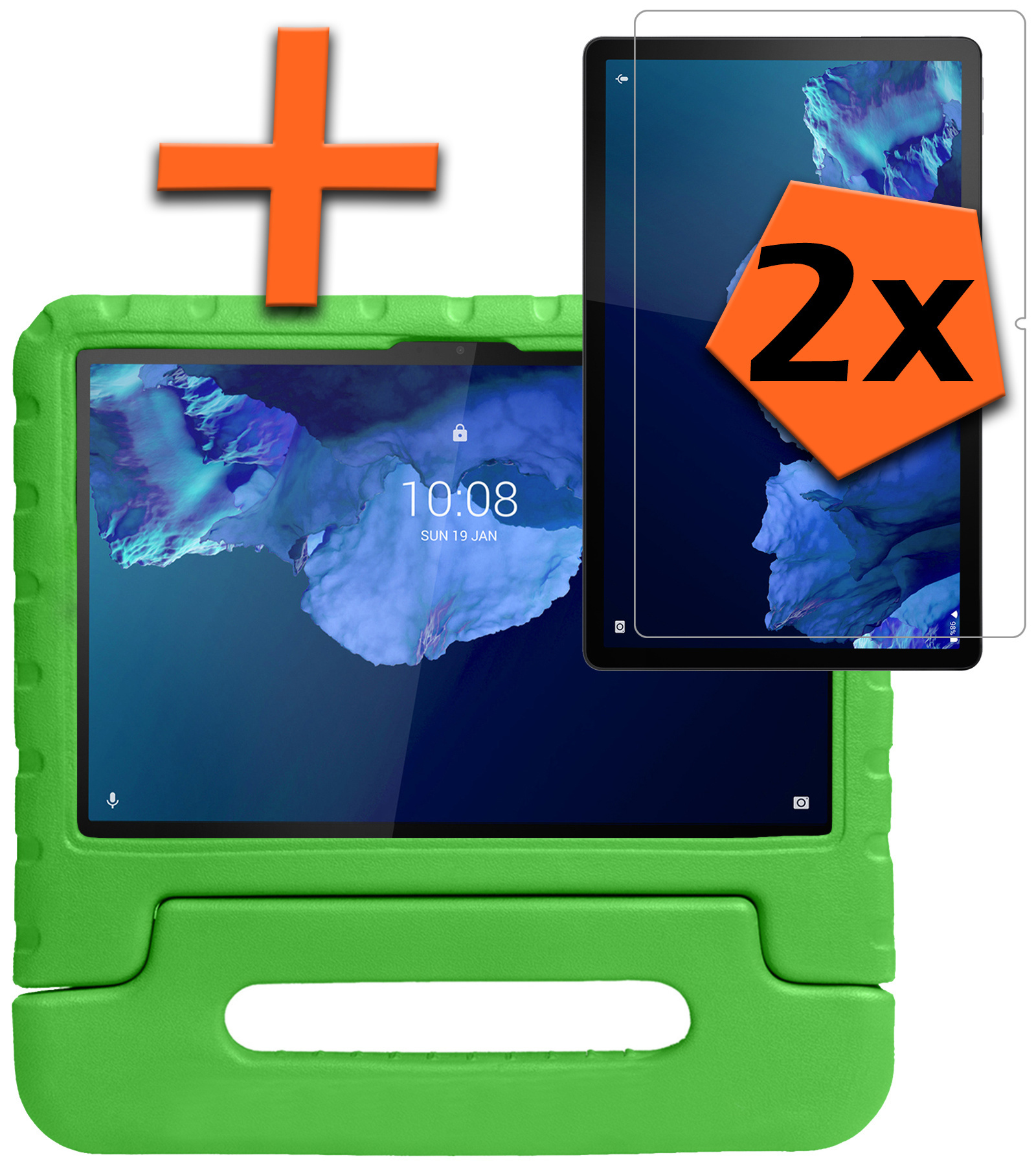 Nomfy Hoes Geschikt voor Lenovo Tab P11 Plus Hoes Bumper Kindvriendelijk Kids Case Kinderhoes Met 2x Screenprotector - Hoesje Geschikt voor Lenovo Tab P11 Plus Hoesje Shockproof Cover Hoes - Groen