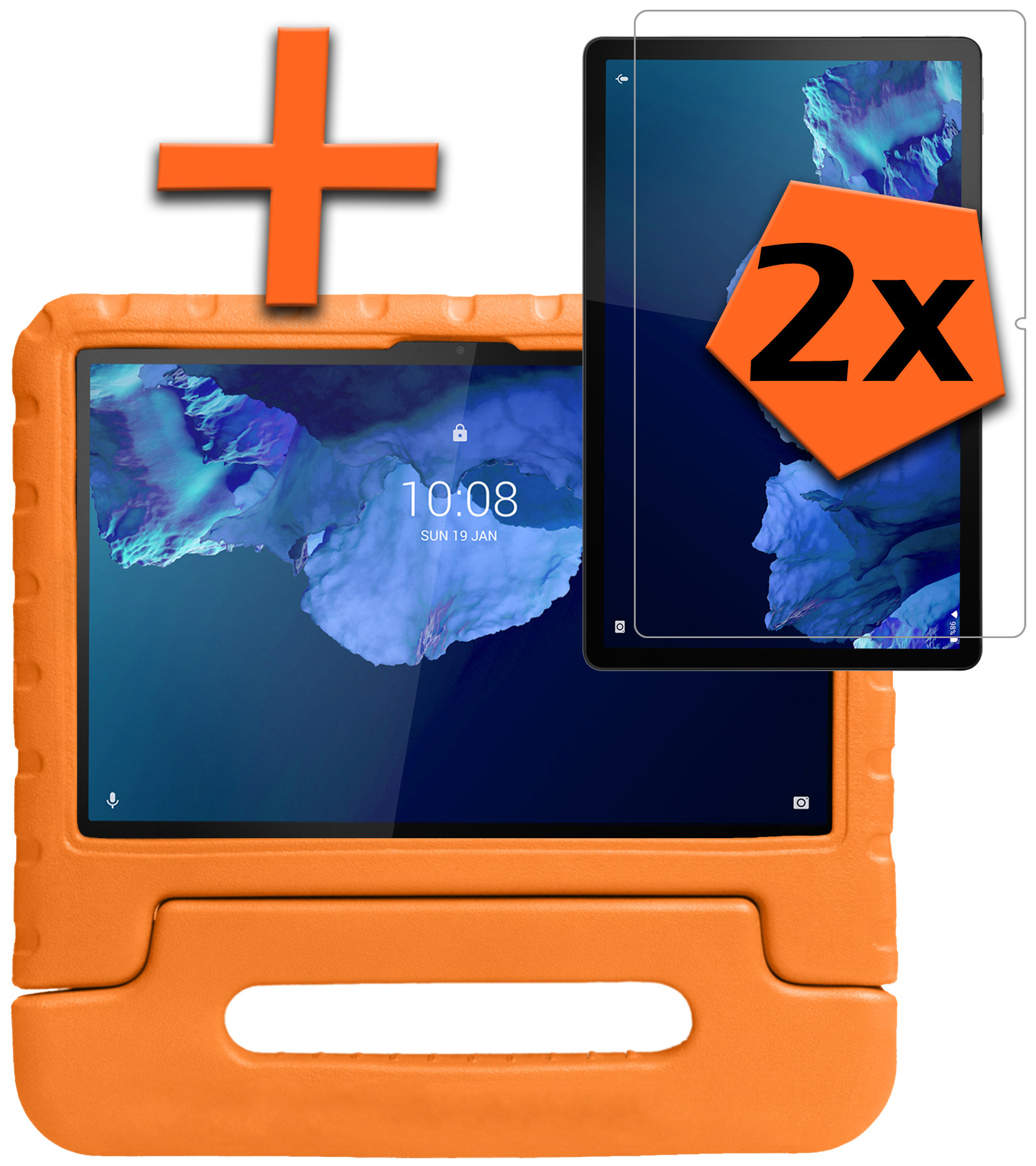 Nomfy Hoes Geschikt voor Lenovo Tab P11 Plus Hoes Bumper Kindvriendelijk Kids Case Kinderhoes Met 2x Screenprotector - Hoesje Geschikt voor Lenovo Tab P11 Plus Hoesje Shockproof Cover Hoes - Oranje