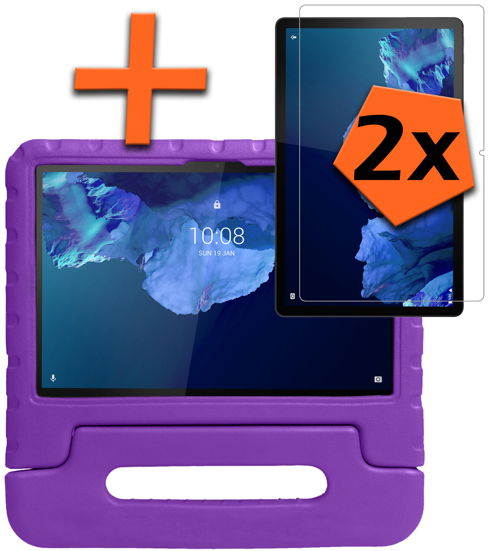 Nomfy Hoes Geschikt voor Lenovo Tab P11 Plus Hoes Bumper Kindvriendelijk Kids Case Kinderhoes Met 2x Screenprotector - Hoesje Geschikt voor Lenovo Tab P11 Plus Hoesje Shockproof Cover Hoes - Paars