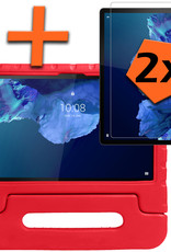 Nomfy Hoes Geschikt voor Lenovo Tab P11 Plus Hoes Bumper Kindvriendelijk Kids Case Kinderhoes Met 2x Screenprotector - Hoesje Geschikt voor Lenovo Tab P11 Plus Hoesje Shockproof Cover Hoes - Rood