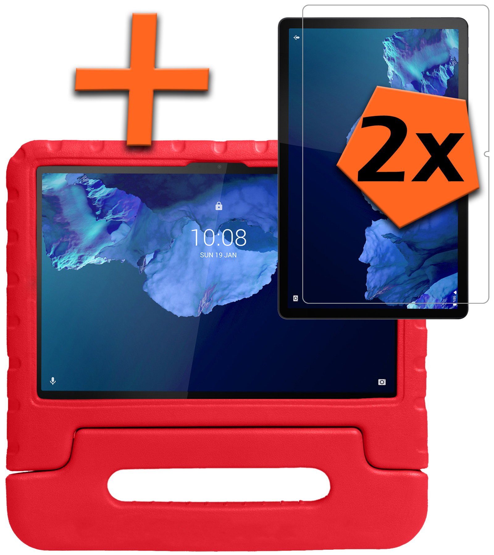 Nomfy Hoes Geschikt voor Lenovo Tab P11 Plus Hoes Bumper Kindvriendelijk Kids Case Kinderhoes Met 2x Screenprotector - Hoesje Geschikt voor Lenovo Tab P11 Plus Hoesje Shockproof Cover Hoes - Rood