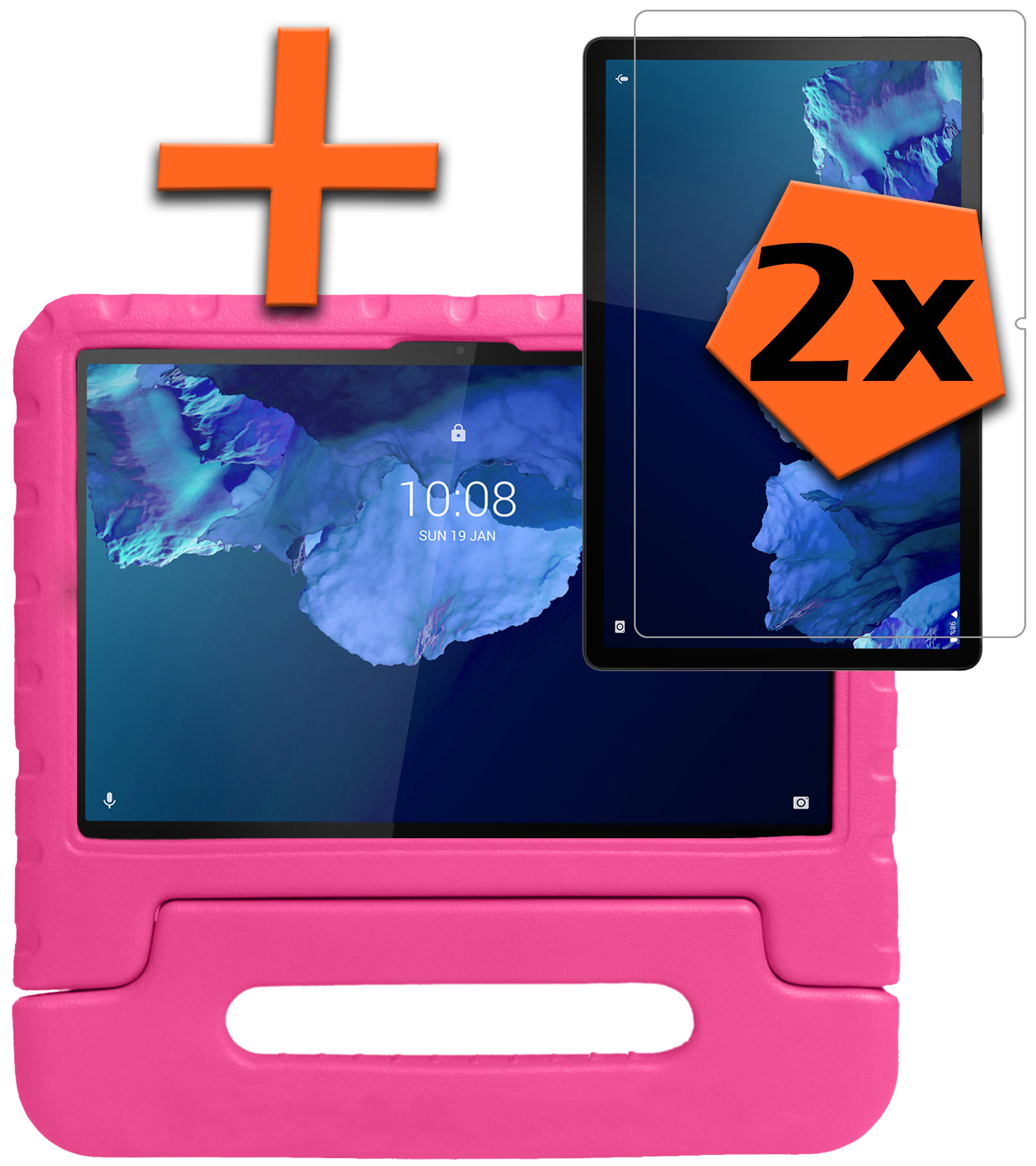 Nomfy Hoes Geschikt voor Lenovo Tab P11 Plus Hoes Bumper Kindvriendelijk Kids Case Kinderhoes Met 2x Screenprotector - Hoesje Geschikt voor Lenovo Tab P11 Plus Hoesje Shockproof Cover Hoes - Roze