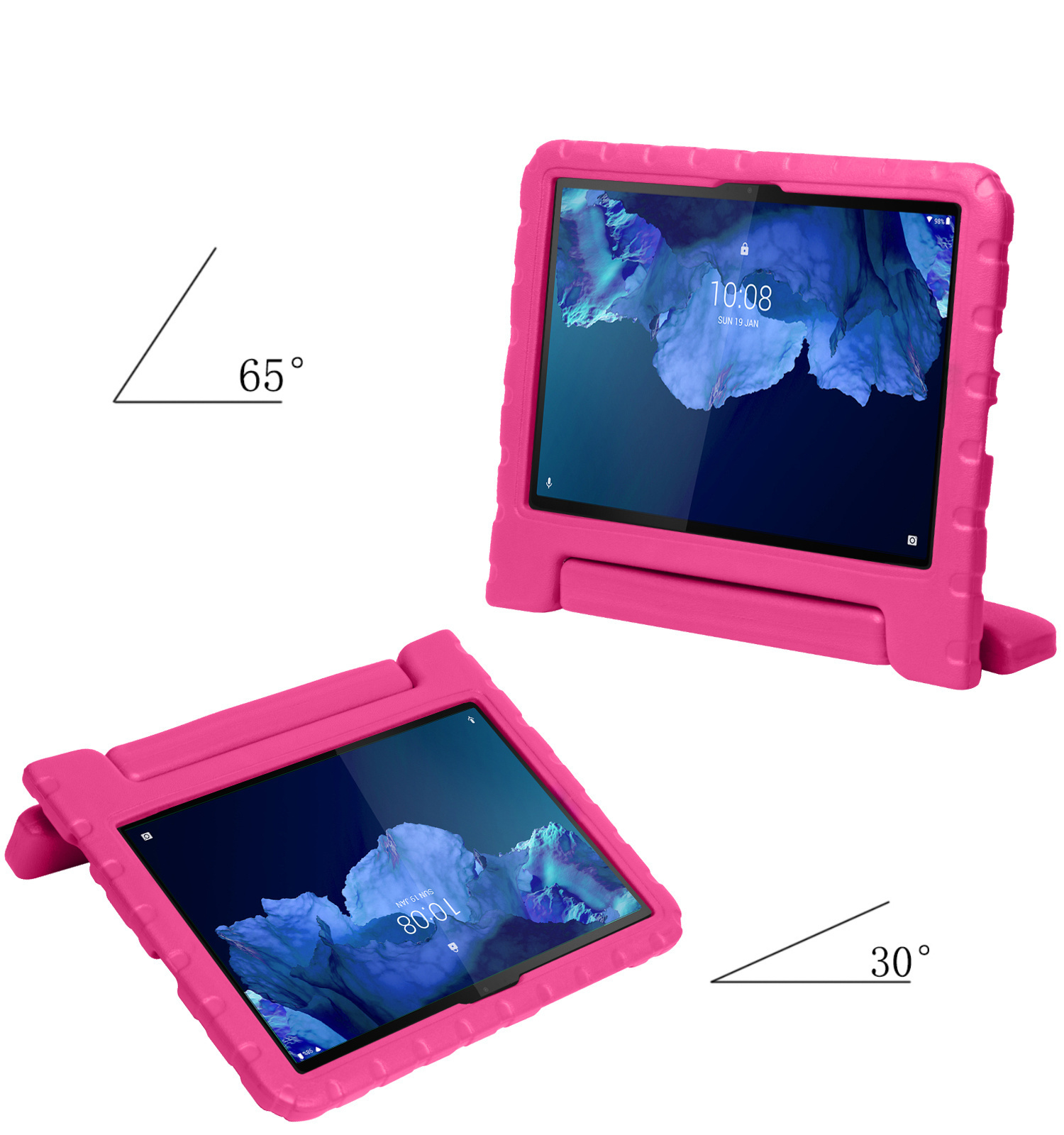 Nomfy Hoes Geschikt voor Lenovo Tab P11 Plus Hoes Bumper Kindvriendelijk Kids Case Kinderhoes Met 2x Screenprotector - Hoesje Geschikt voor Lenovo Tab P11 Plus Hoesje Shockproof Cover Hoes - Roze