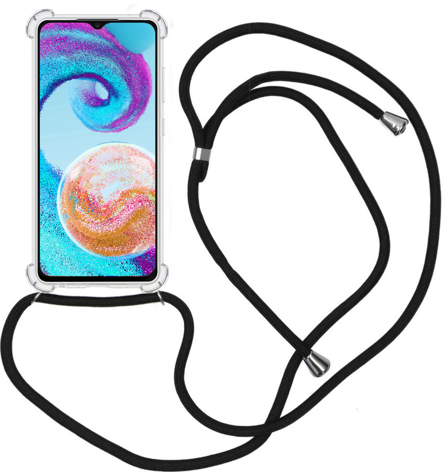 Nomfy Hoesje Geschikt voor Samsung A04s Hoesje Shock Proof Transparant Met Telefoonketting Case Shock Koord - Hoesje Geschikt voor Samsung Galaxy A04s Shock Proof Case Met Koord - Transparant